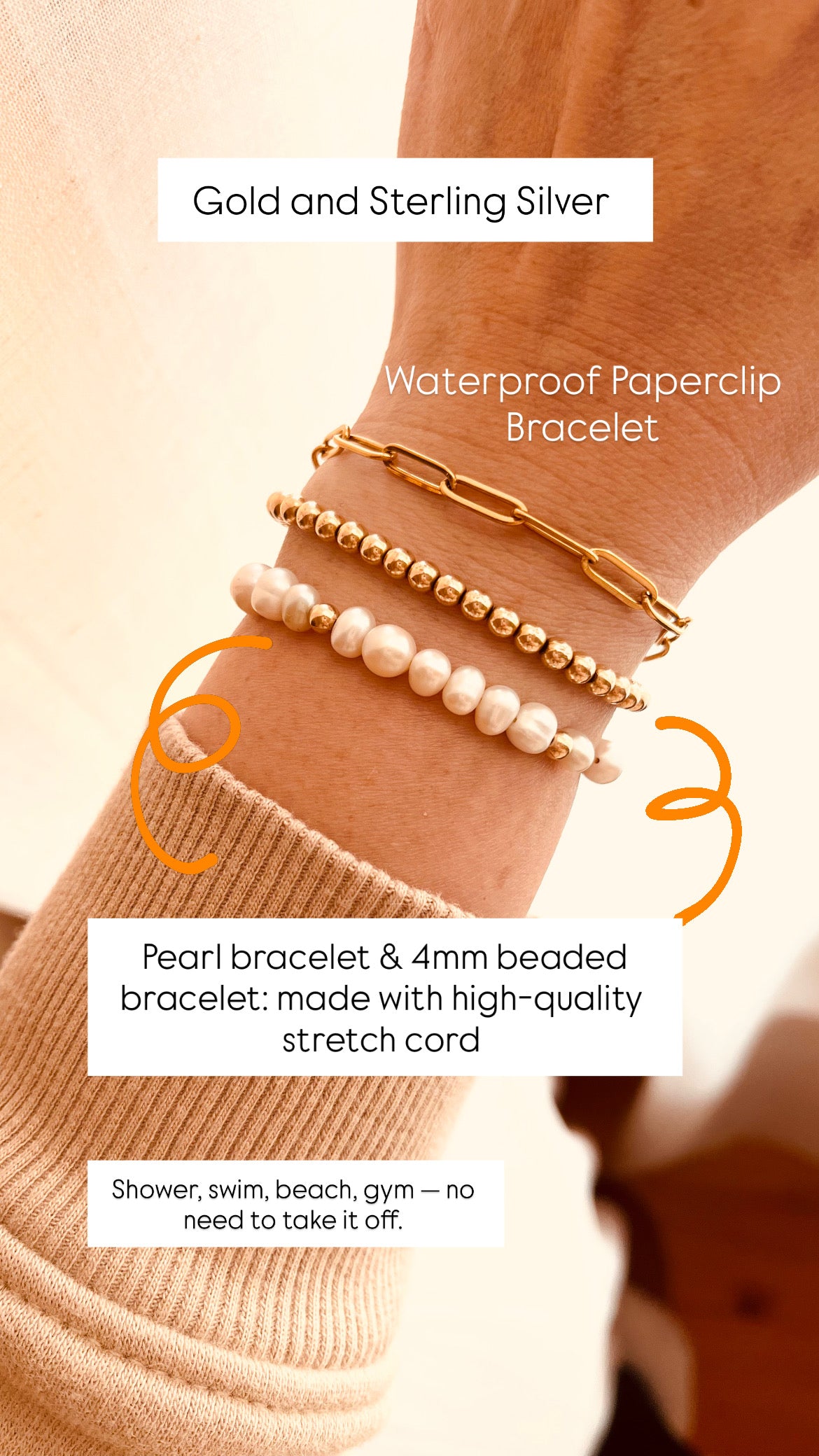 Waterproof Gold & Silver Bracelet Set (3pcs)