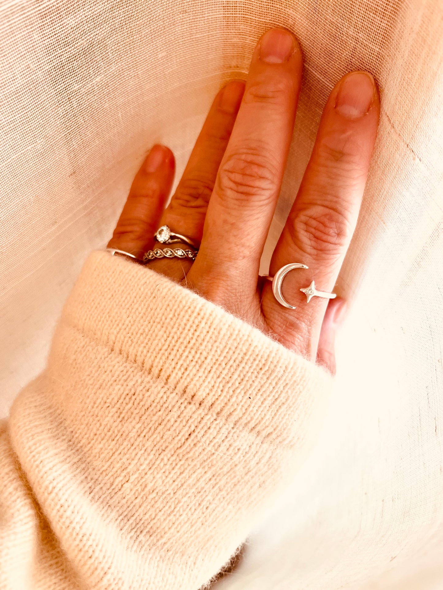 Moon And Star Ring, Celestial Ring, Moon and North Star, Sterling Silver Ring, Crescent Moon Ring, Holiday Gift, Adjustable Moon Ring, Gift For Her, Moon and Star, silver ring, Birthday Gift for Her, thanksgiving gifts, Christmas present, Valentines gift, mothers gift