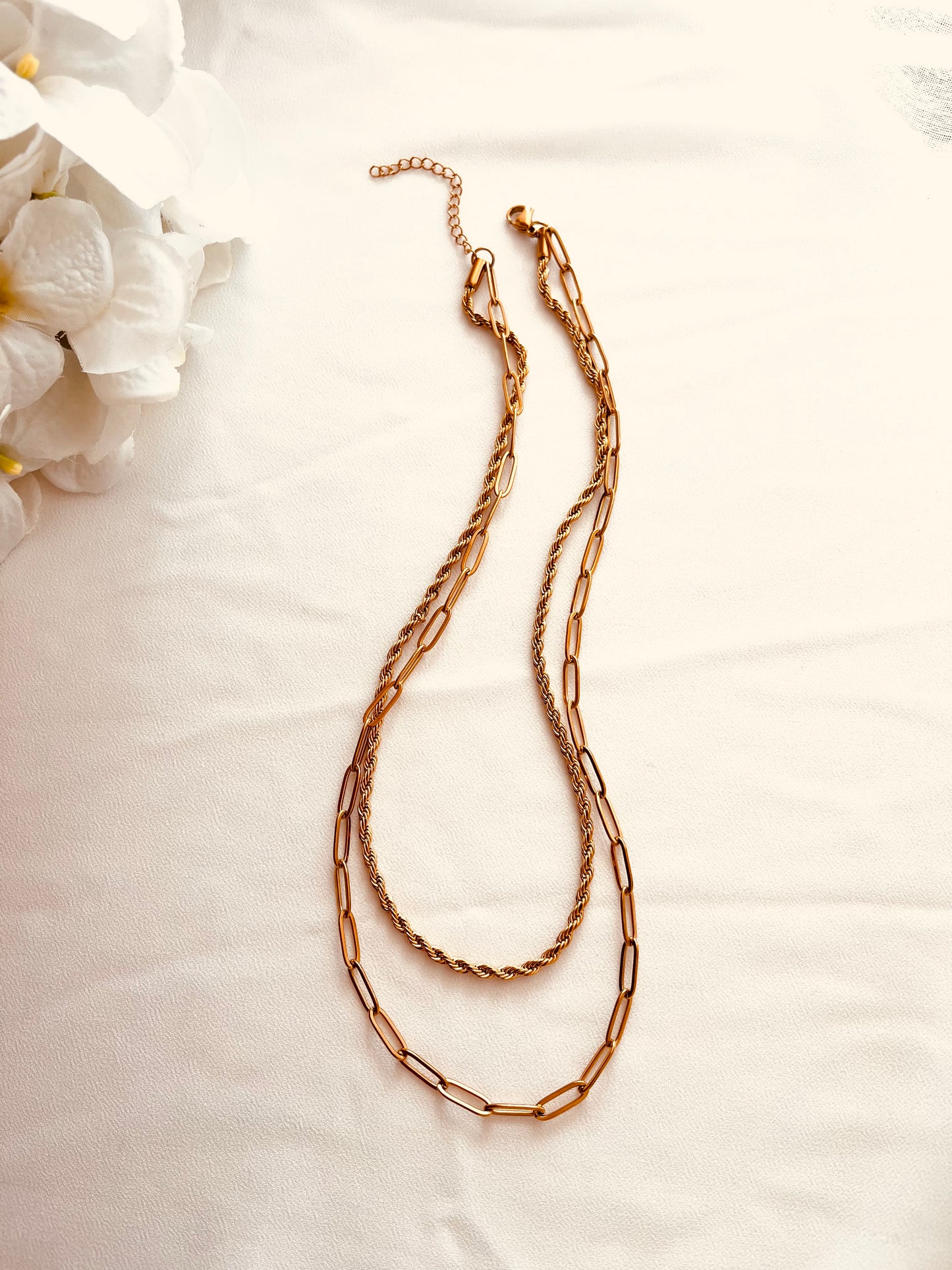 Layered Gold Necklace Set – Rope & Paperclip Chain | 2-in-1