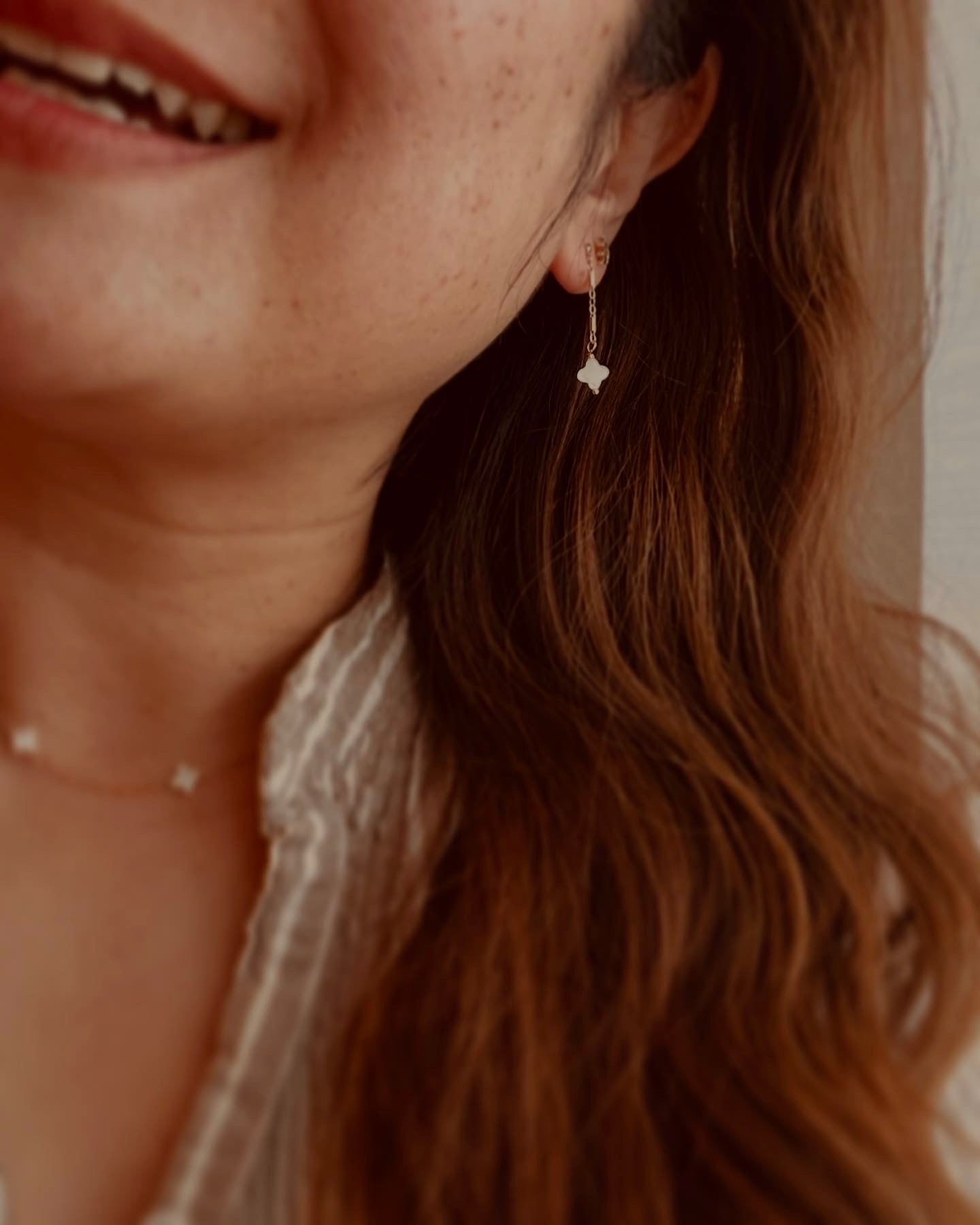 Mother of Pearl Clover Drop Earrings
