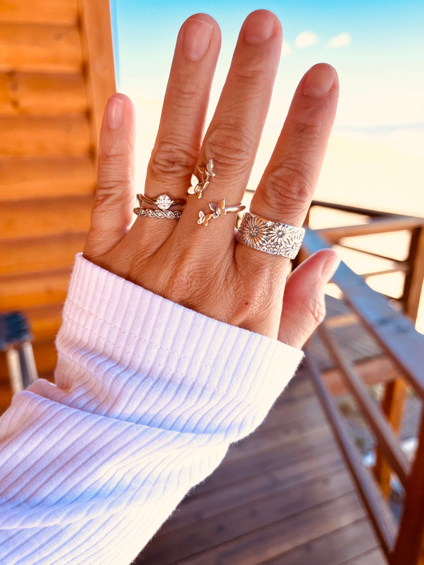 Wildflower Ring, sterling silver ring, sterling silver band, gifts, gift for her, Christmas present, thanksgiving present, birthday gift, April birthday gift, Flower Ring, birth flower ring, minimalist jewelry, everyday jewelry, gift for mother, gift for grandmother