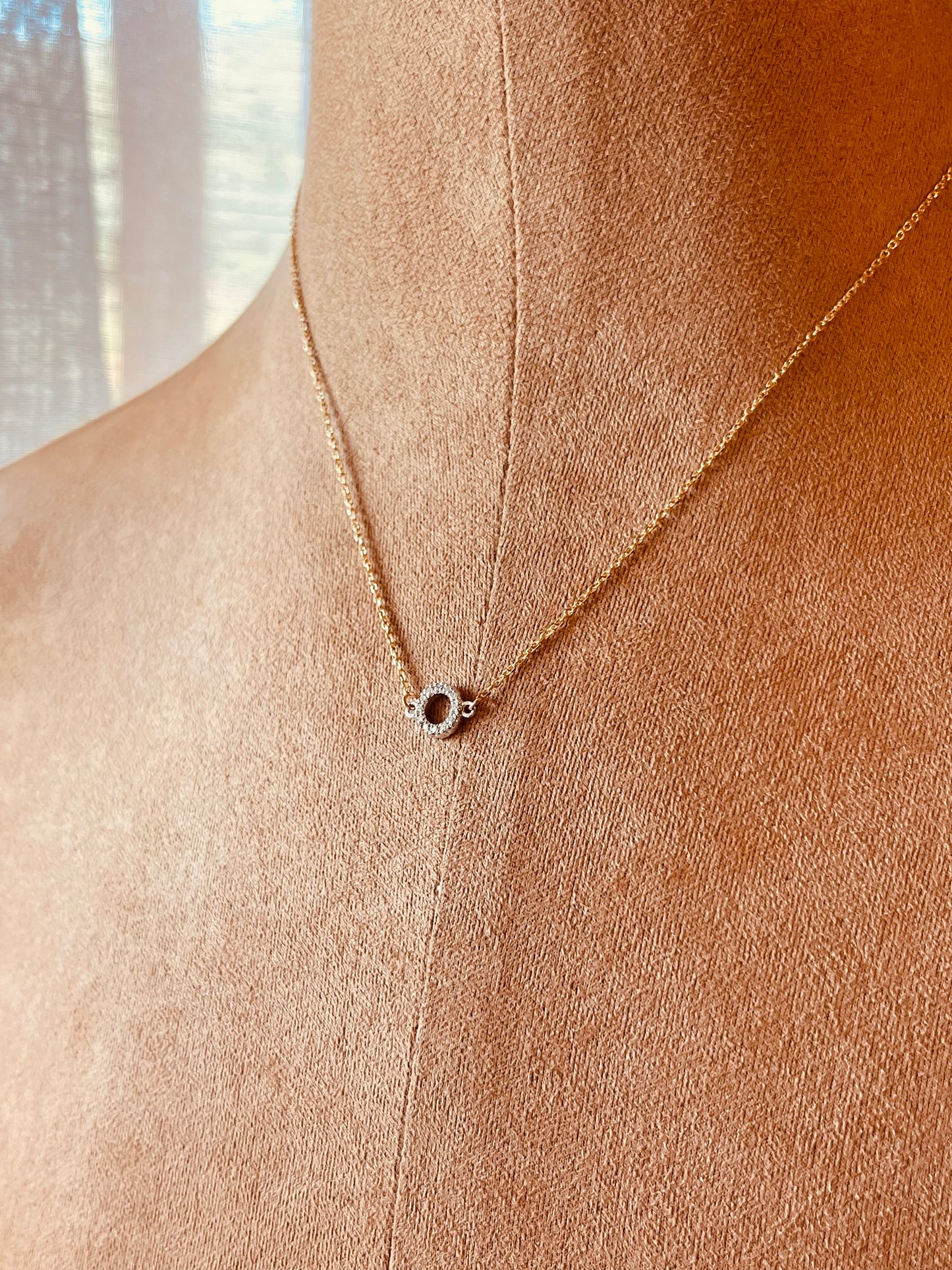 14K Solid Gold Diamond Circle Necklace, Double-Sided Pavé Diamond, Fine Jewelry Gift for Her