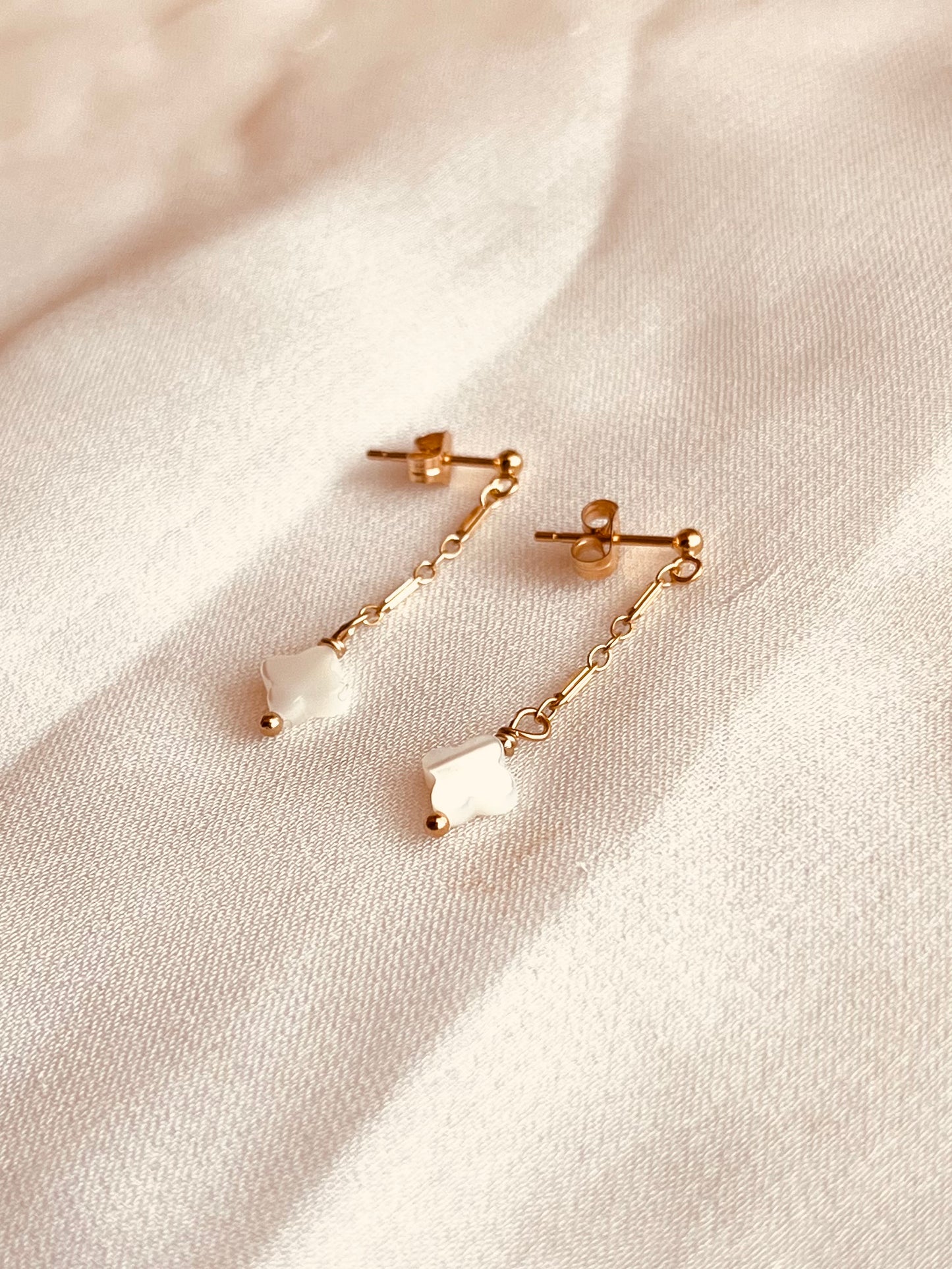 Mother of Pearl Clover Drop Earrings