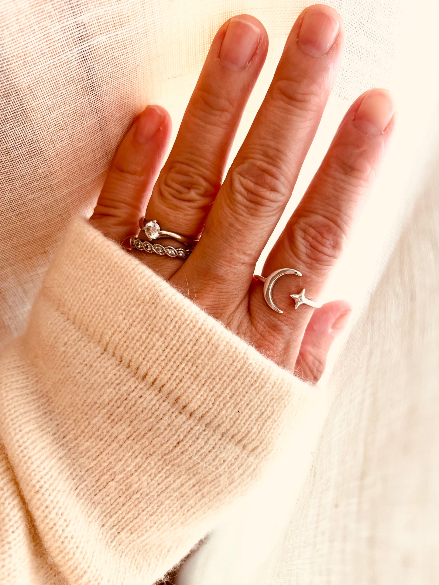 Moon And Star Ring, Celestial Ring, Moon and North Star, Sterling Silver Ring, Crescent Moon Ring, Holiday Gift, Adjustable Moon Ring, Gift For Her, Moon and Star, silver ring, Birthday Gift for Her, thanksgiving gifts, Christmas present, Valentines gift, mothers gift