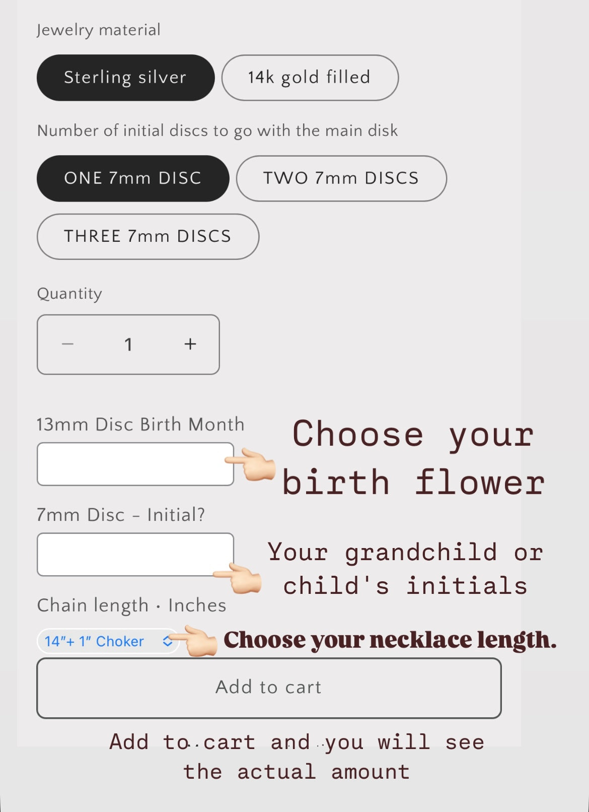 Birth Flower Necklace with Tiny Initial Discs