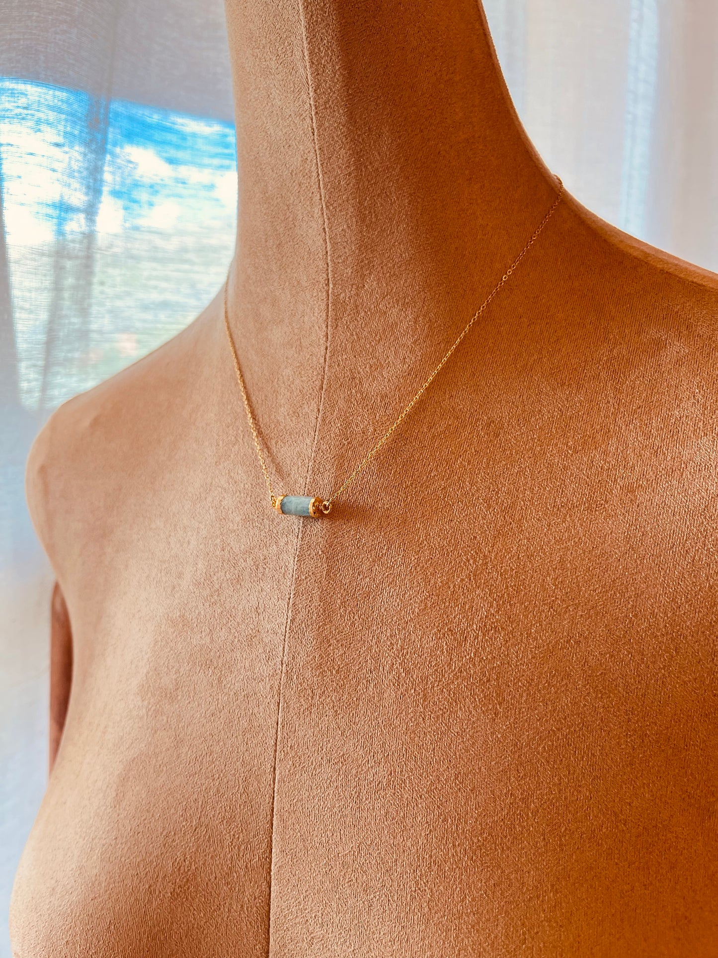 Amazonite Bar Necklace, Minimalist Amazonite Necklace, Natural Gemstone Jewelry, Gift for Her