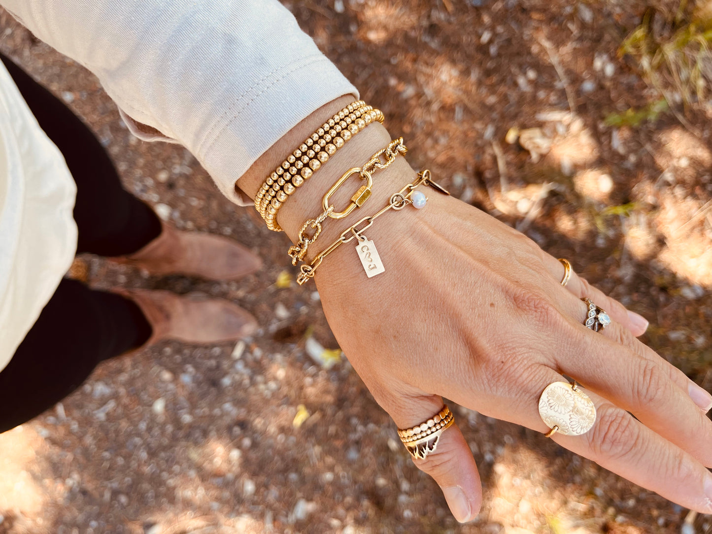 carabiner bracelet, carabiner, gold filled jewelry, gold filled bracelet, gifts, gift for her, birthday gift, holiday gifts, gift ideas, gold bracelet, bracelet, beaded bracelets, charm bracelets, layered bracelet, layered jewelry