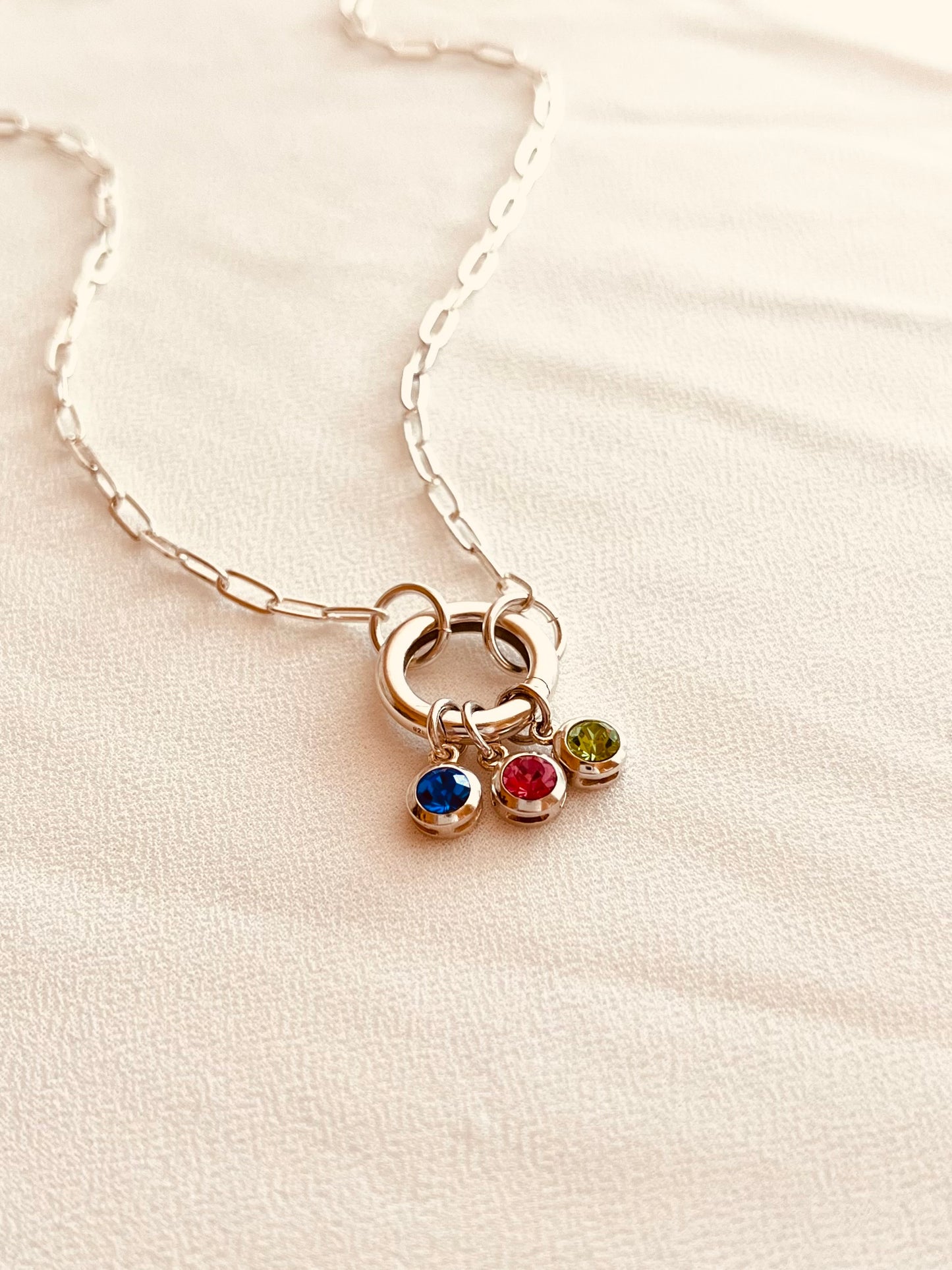 Personalized Sterling Silver Birthstone Necklace, Multi Stone Charm Necklace