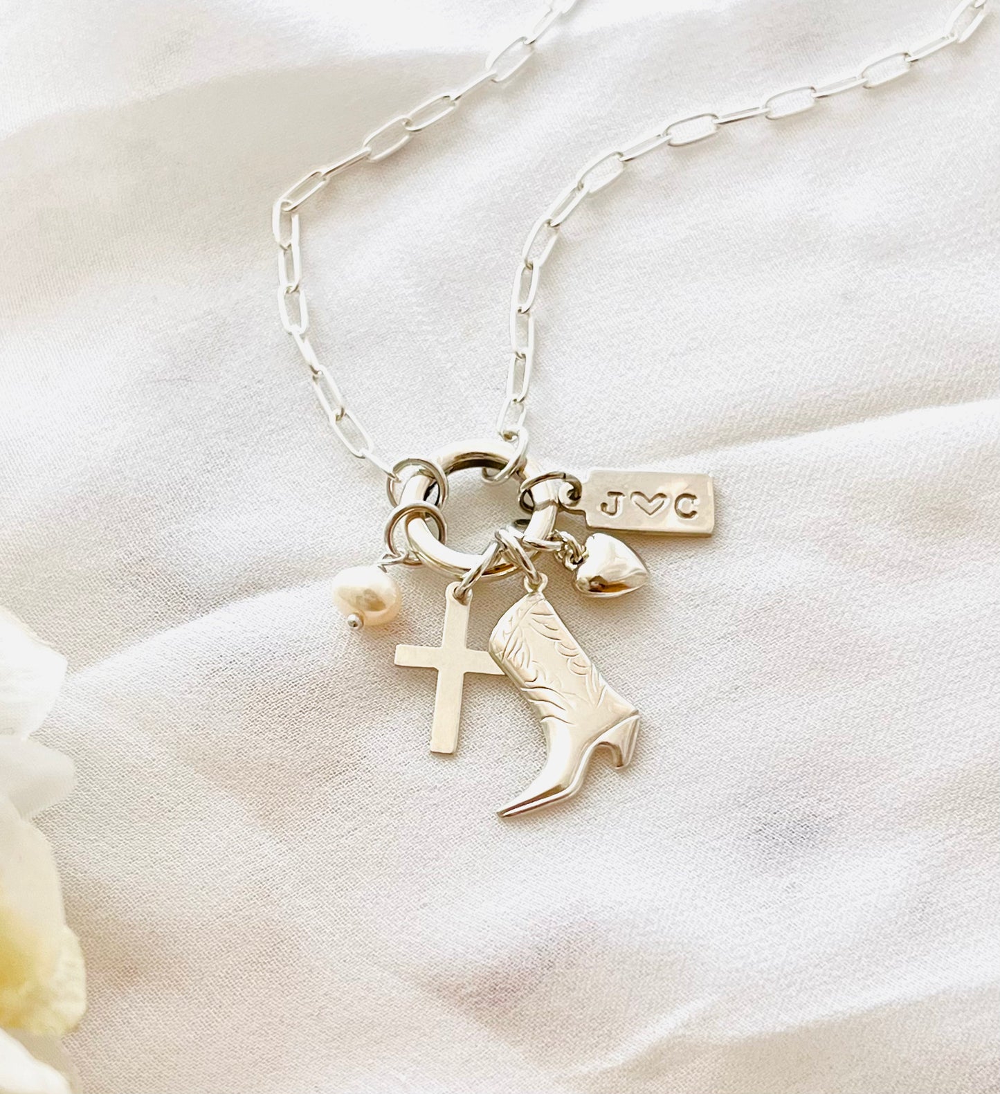 Sterling Silver Charm Necklace, Charms, Cowgirl Hat, Cowgirl boot charm, Mother’s Day gifts, birthday present, gift for her, girlfriend gifts, gift idea, sterling silver jewelry , birthday present, Christmas gift, holidays gift