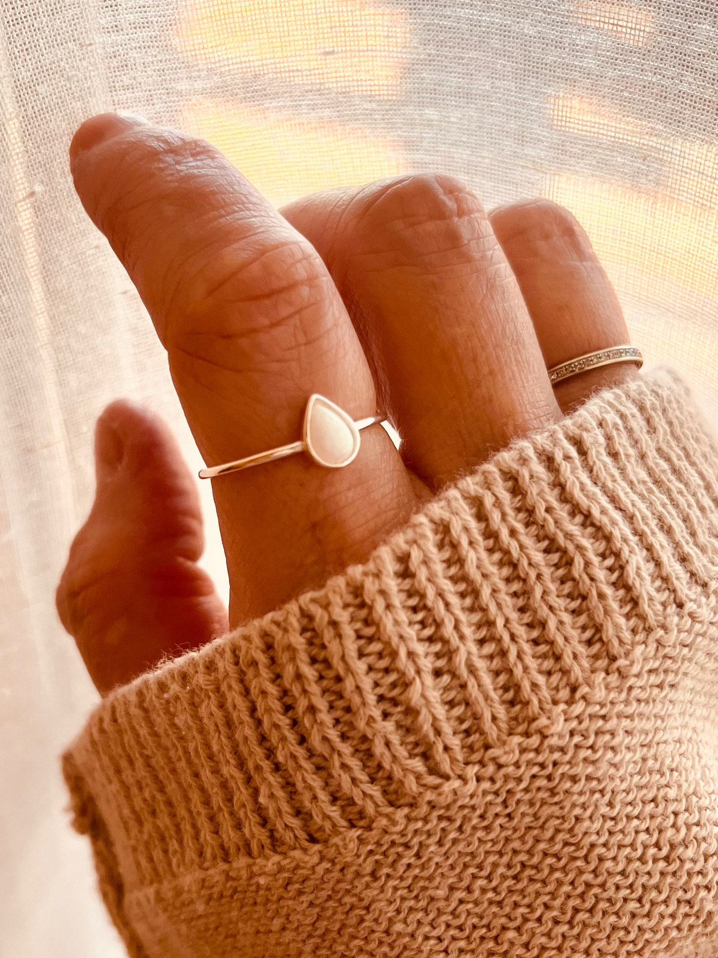 Opal Ring, sterling silver ring, ring stacking , Dainty sterling silver teardrop ring with man-made opal October birthstone