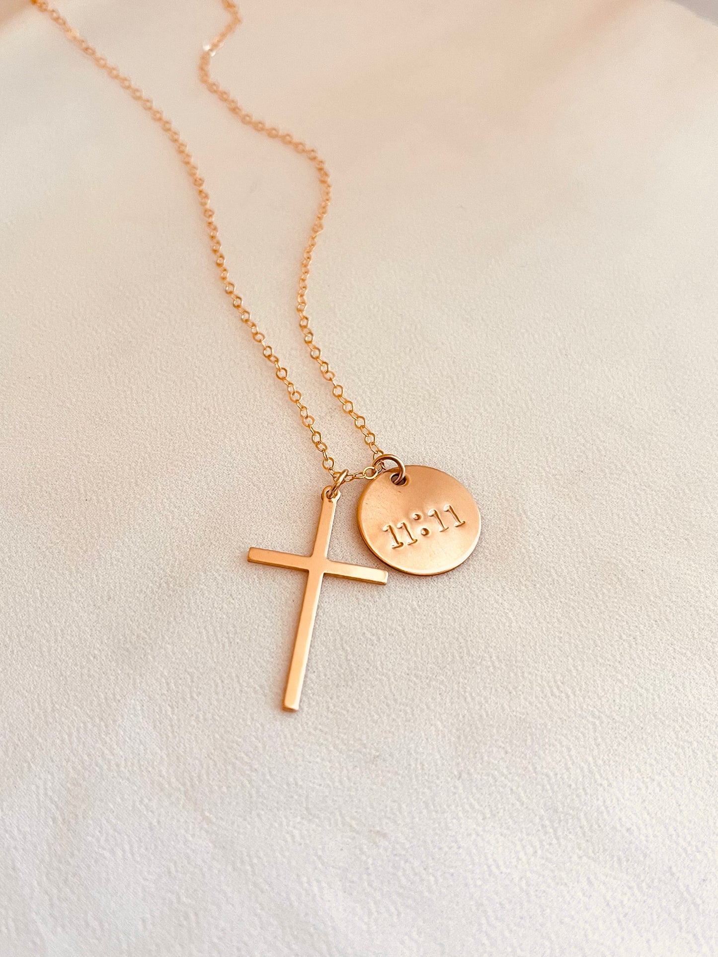 Disc and Cross Necklace, Faith Jewelry, Cross Necklace, Medium Disc Necklace, Religious Necklace, Mothers Gift Ideas, Personalized Gifts, 14k gold filled jewelry, cross, Gift for her, personalized jewelry, Christmas present, gift, holidays gift, gifts for Mother, Dainty Sterling Silver Disc and Cross Necklace: Personalized Initial Jewelry, 14K Gold Filled Jewelry