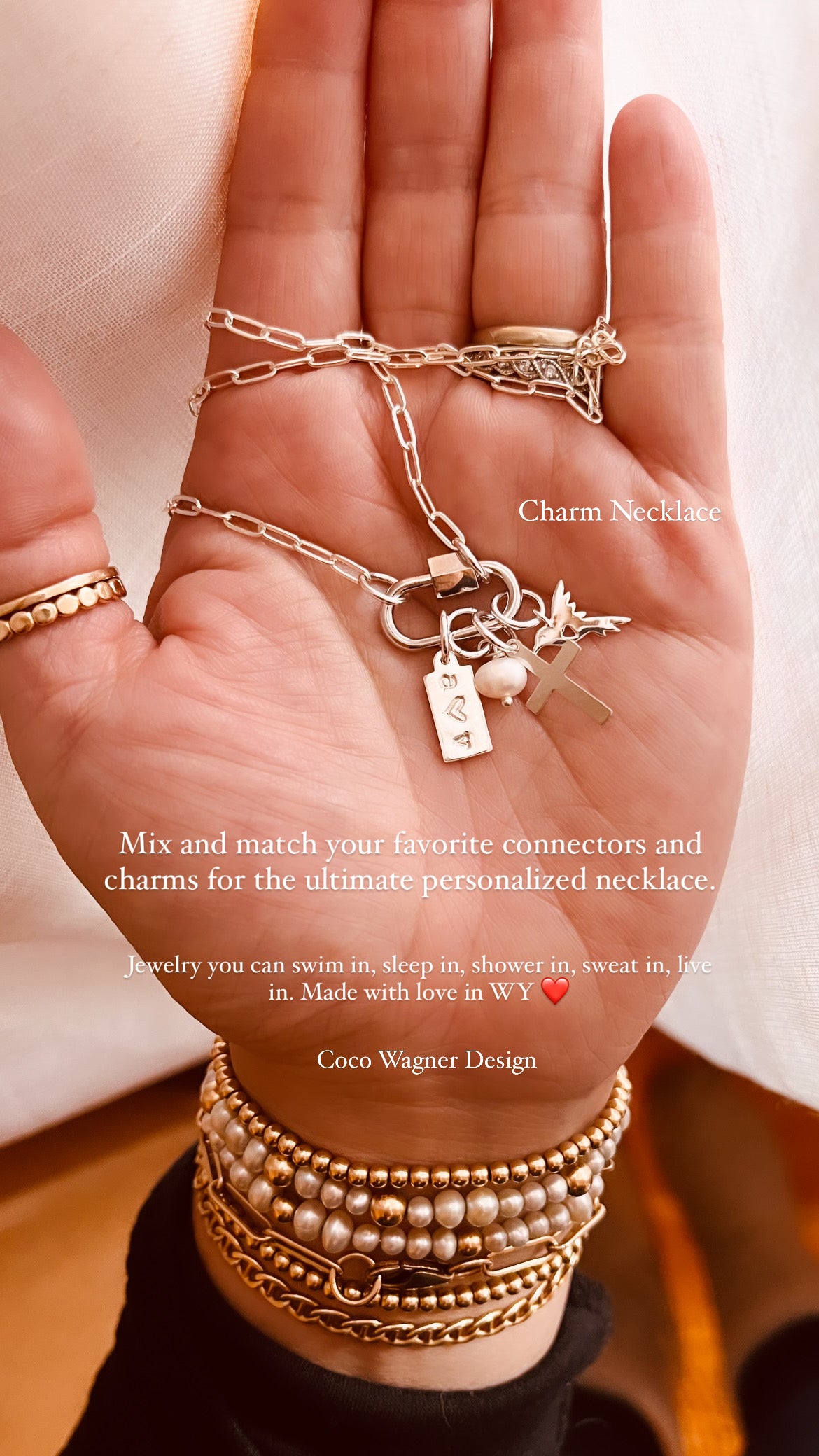 Custom Charm Necklace, Sterling Silver, Design Your Own Necklace, Carabiner Clasp Necklace, Personalized Gift, Paperclip Charm Necklace, Mother’s Jewelry, Mother’s Day Gift, Christmas Gifts, holidays gift ideas, silver charm necklace, charms, charm bar necklace, gifts, gift guides, birthday gifts , tag necklace, Initial jewelry