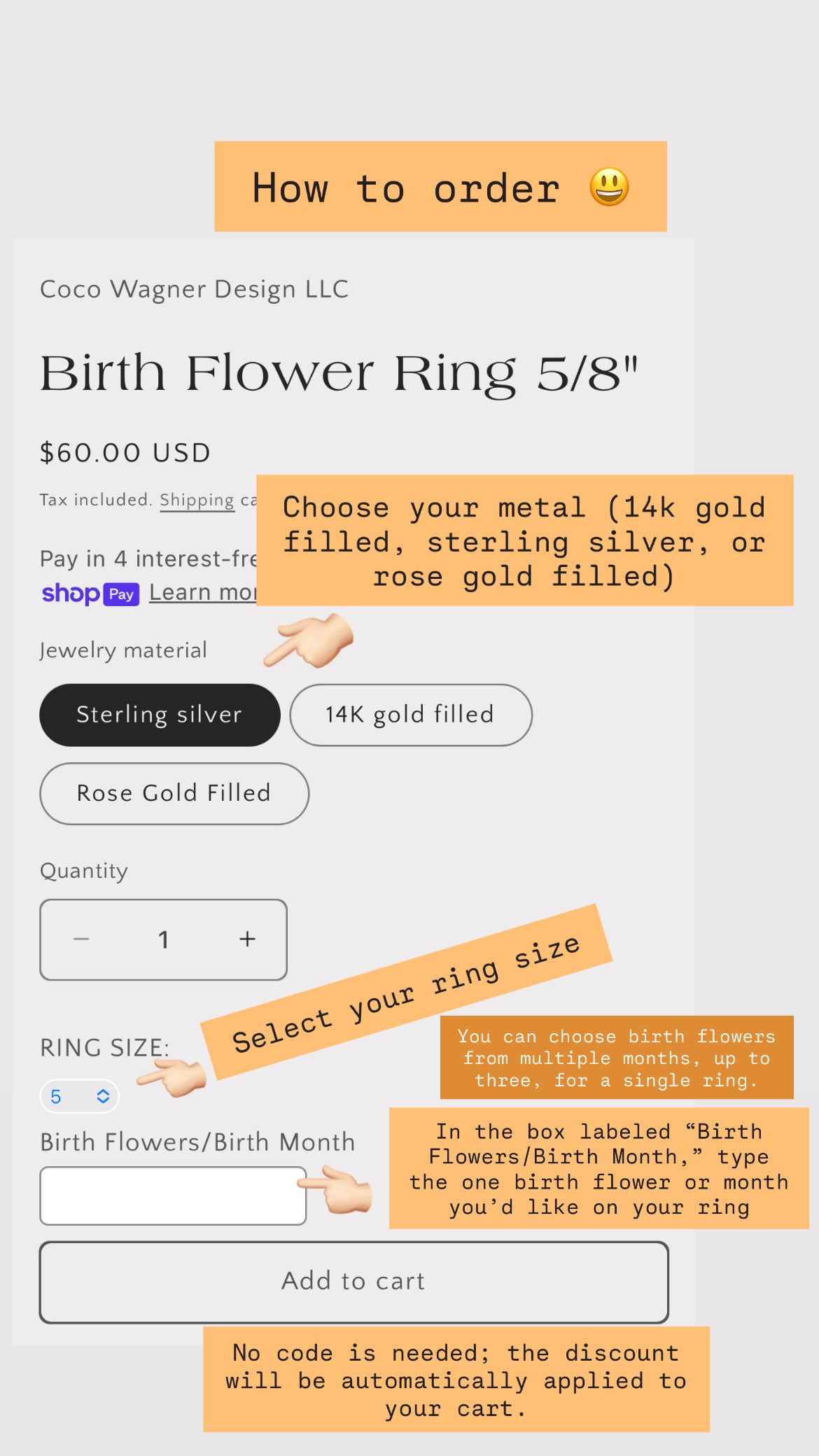 Birth Flower Ring 5/8"