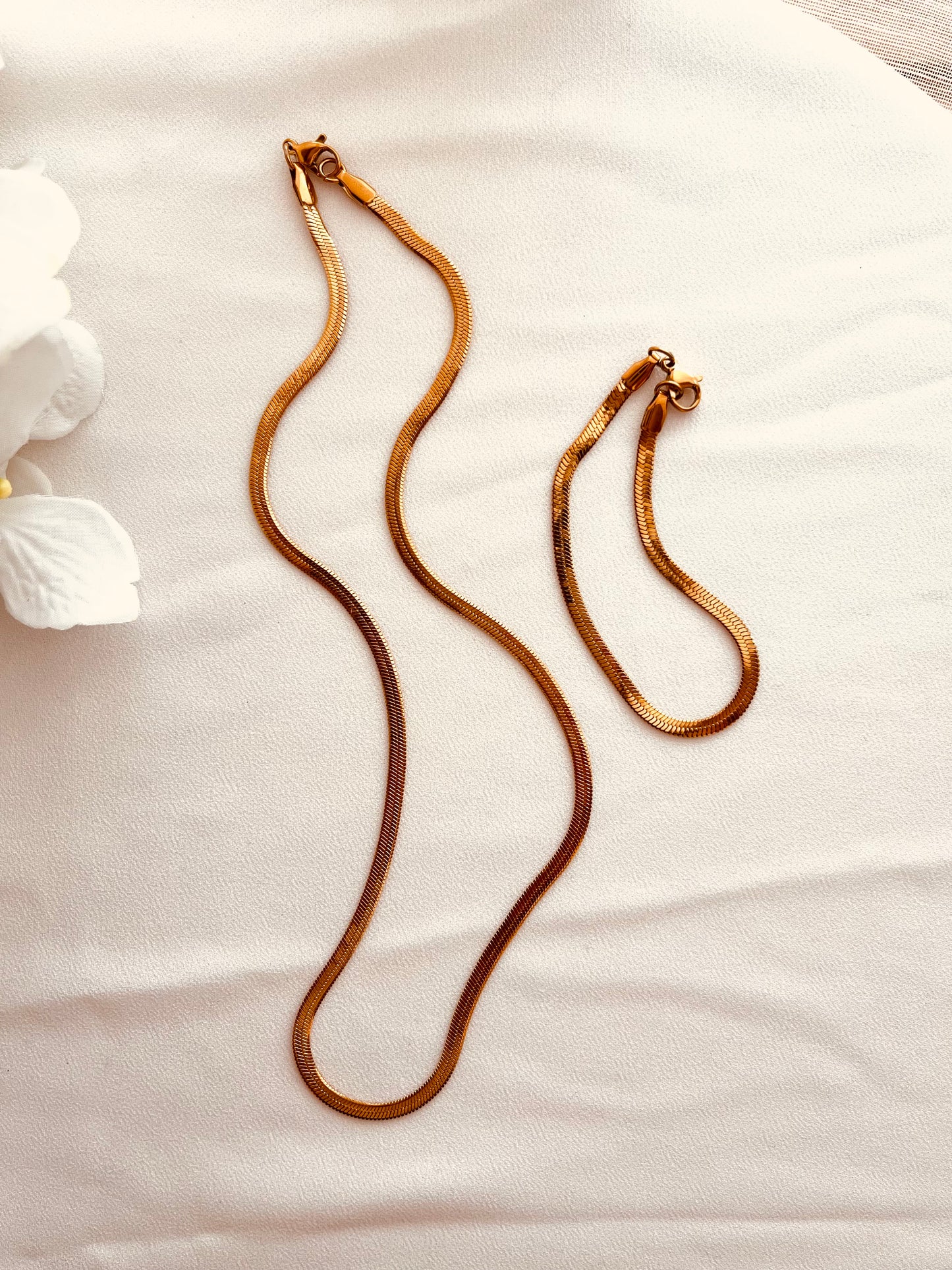 Herringbone Chain Set - Necklace and Bracelet
