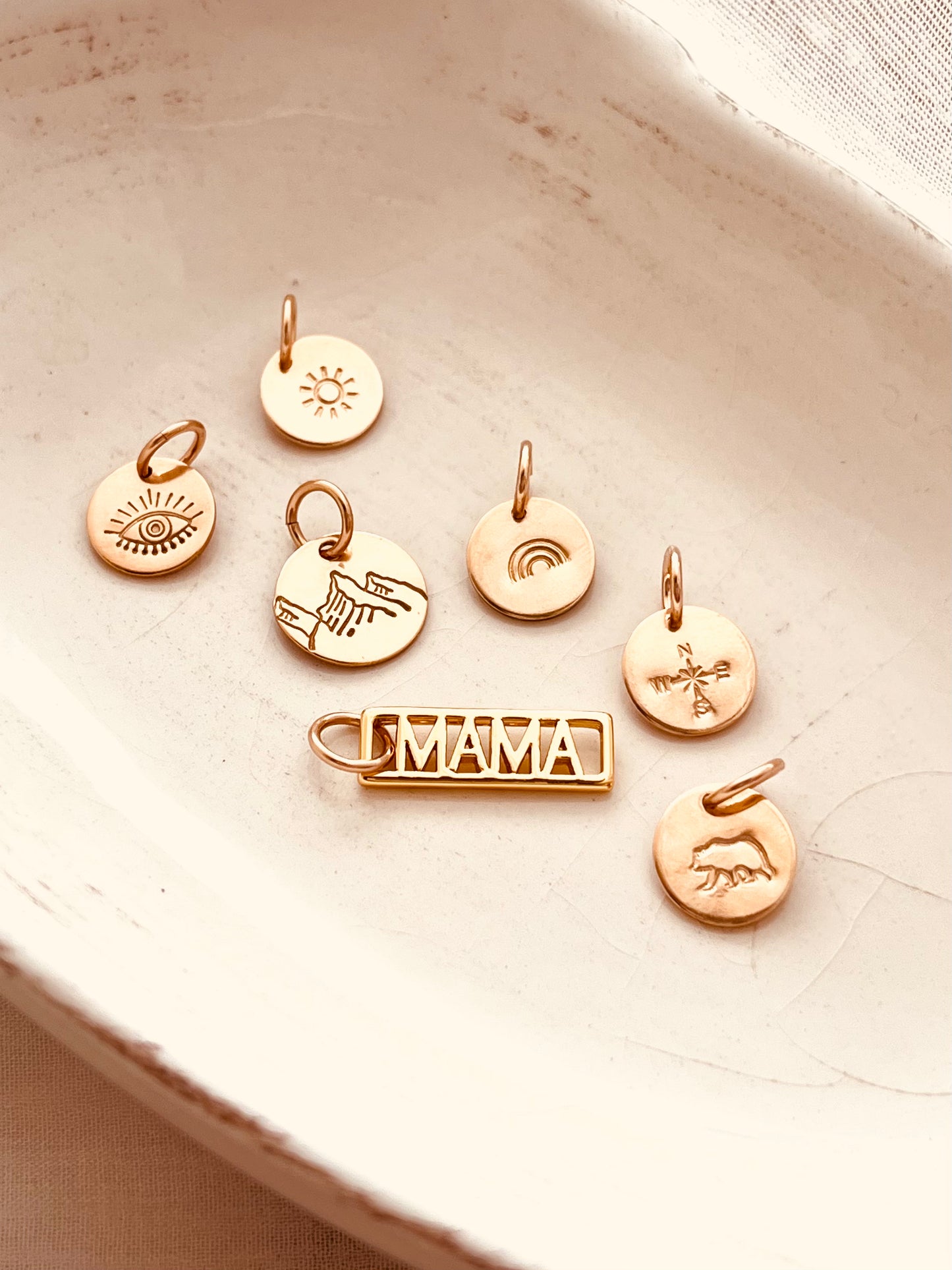 Add Ons, Maix and match, bear charm, sun charm, rainbow charm, bear charm, Mountain View, Mountain charm, Compass charm, mama charm, Evil Eye charm, gift for her, birthday gifts, mothers day gifts, gift ideas, add ons, add charms, Mix and Match Collection, Mix And Match