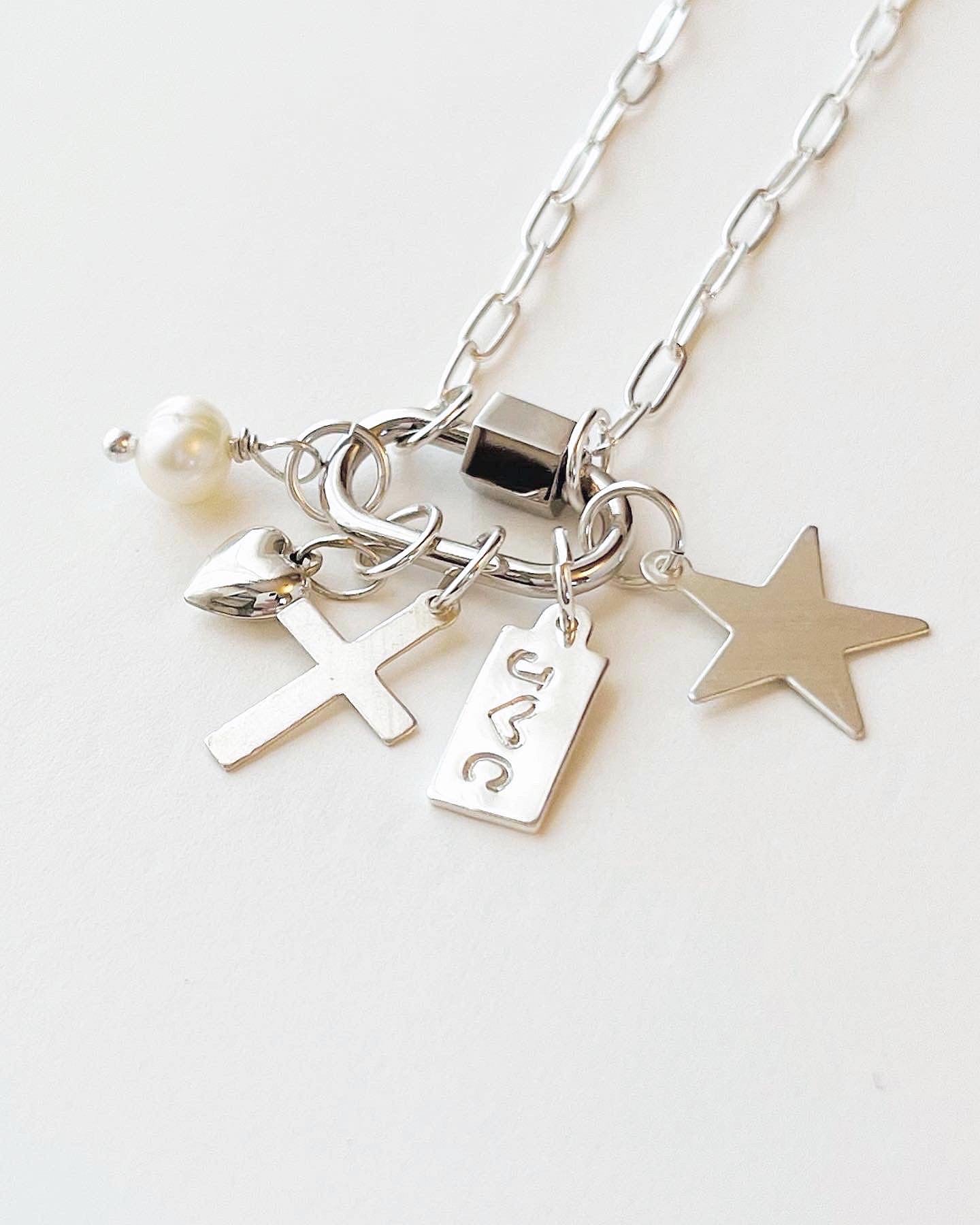 Custom Charm Necklace, Sterling Silver, Design Your Own Necklace, Carabiner Clasp Necklace, Personalized Gift, Paperclip Charm Necklace, Mother’s Jewelry, Mother’s Day Gift, Christmas Gifts, holidays gift ideas, silver charm necklace, charms, charm bar necklace, gifts, gift guides, birthday gifts