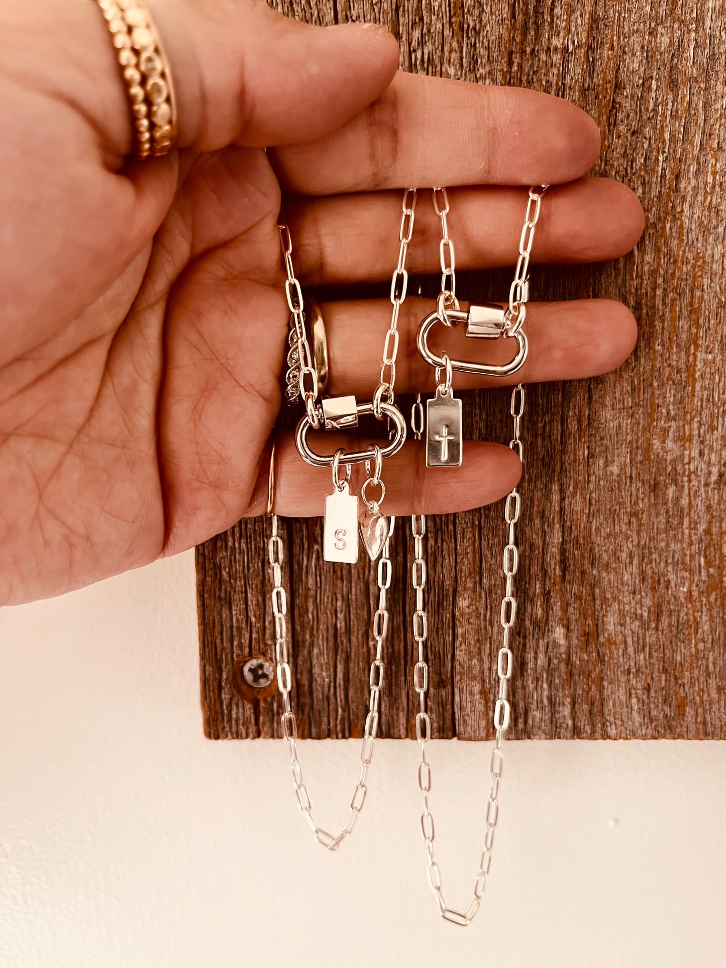 Custom Charm Necklace, Sterling Silver, Design Your Own Necklace, Carabiner Clasp Necklace, Personalized Gift, Paperclip Charm Necklace, Mother’s Jewelry, Mother’s Day Gift, Christmas Gifts, holidays gift ideas, silver charm necklace, charms, charm bar necklace, gifts, gift guides, birthday gifts , tag necklace
