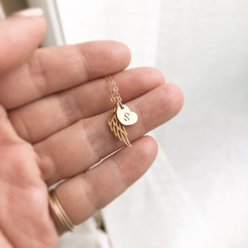 Angel Wing Necklace, Angel Wing and Heart Necklace, Mother of An Angel, Infant Loss Necklace, Memorial Jewelry, Memorial Loss Necklace,