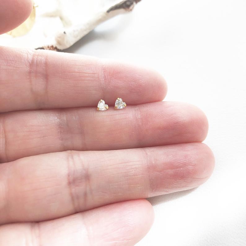 Classic 3mm Heart Stud Earrings