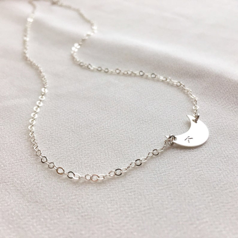 Moon initial necklace, Moon necklace, Initial necklace, moon jewelry, holidays gift, gift for her, valentines gifts, birthday present, birthday gift, Mother’s gift, Christmas gift, holidays gift