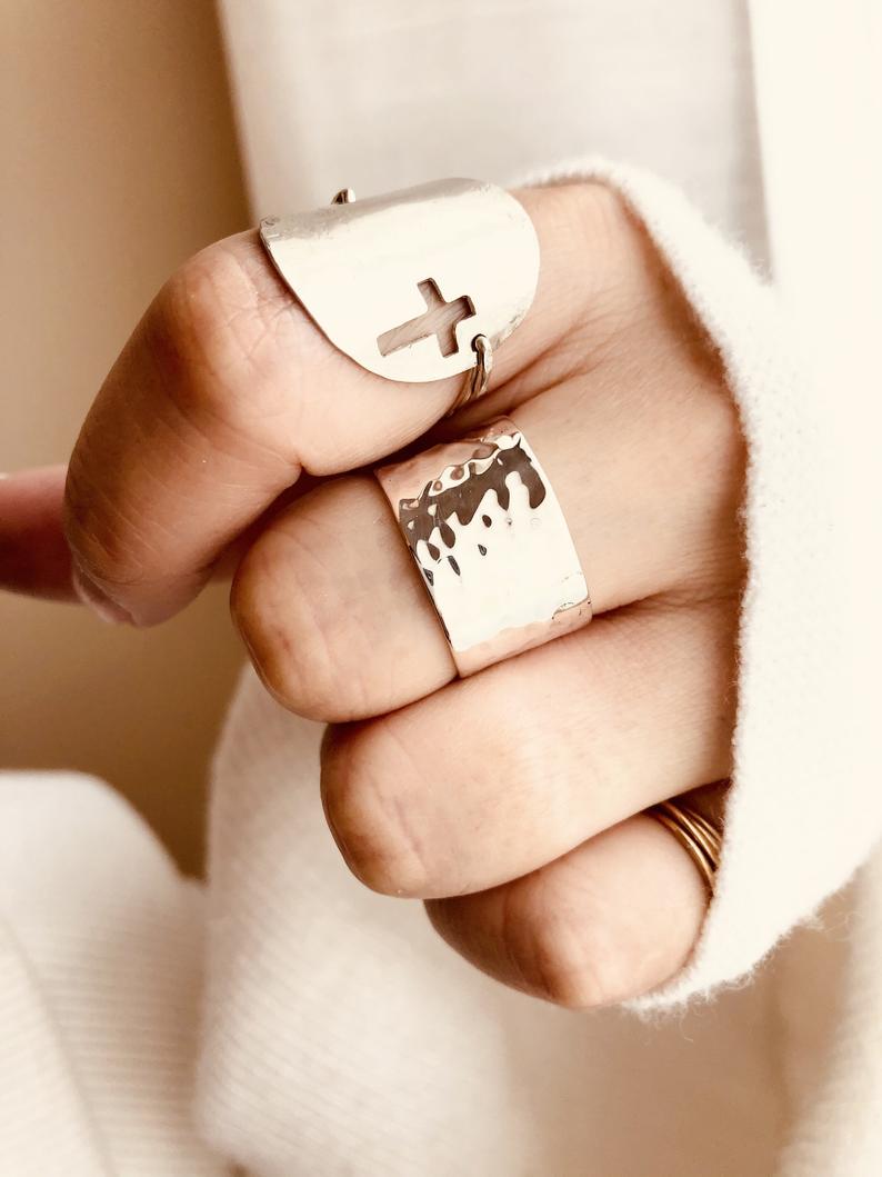 Cross Disc Ring, Large Cross Sign Disc Ring, Stacking Ring, Cross Ring, Statement Ring, Disc Ring, Gold Ring, Everyday Wear, Cross Jewelry