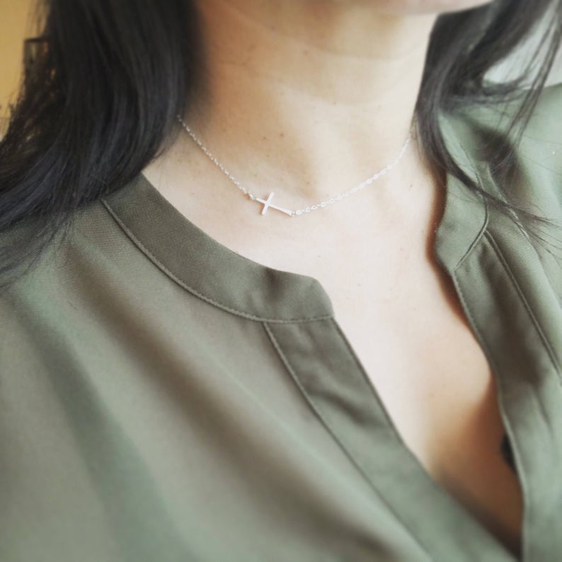 Bridesmaid Gift, Cross Necklace, Sideways Cross Necklace, All Sterling Silver, Everyday Wear, Holiday Gift, Cross Choker, Gift For Her, Wife Gift, Mother and Children, Best Friends Jewelry, Friendship necklaces, Valentines Gift, Custom Jewelry, Inspiration Cuff, Wedding Party Gifts, Bridesmaid Jewelry, Bridal shower gift ideas, Bridesmaid Jewelry & Gifts, Bridal Party, Graduation Gift.