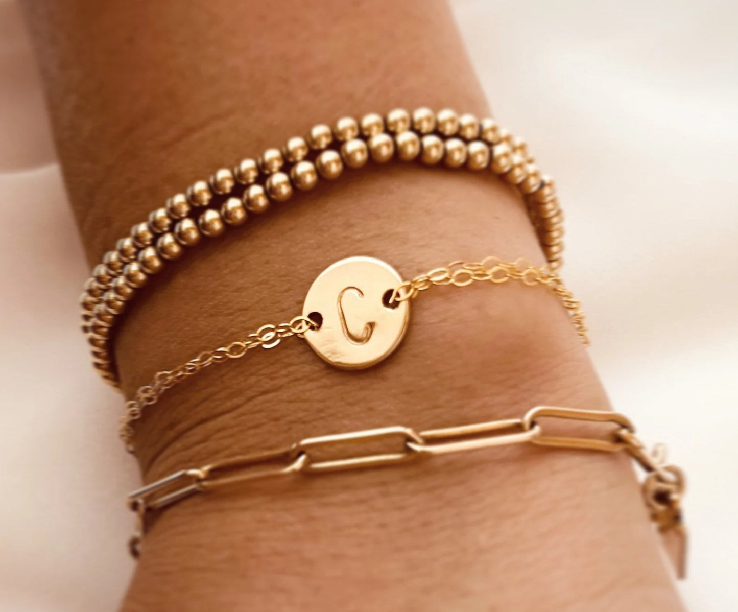 Custom Initial Bracelet, Disc Initial Bracelet, Stack Bracelet, Monogram Bracelet, Monogram and Name Jewelry, Personalized Jewelry
