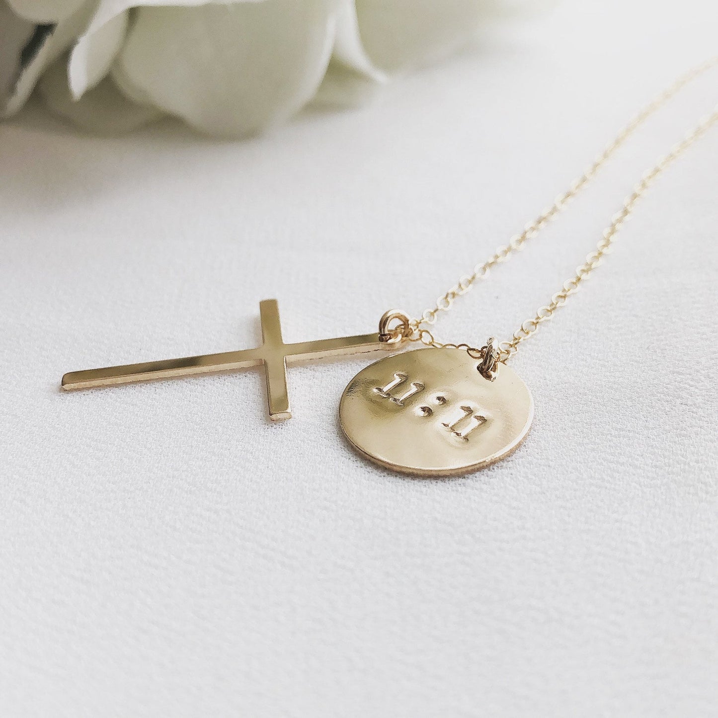 Disc and Cross Necklace, Faith Jewelry, Cross Necklace, Medium Disc Necklace, Religious Necklace, Mothers Gift Ideas, Personalized Gifts, Christmas Gifts, holidays gift