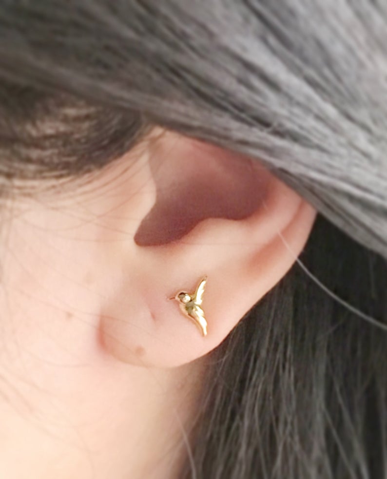 Hummingbird Earrings, Tiny Hummingbird Studs, 925 Sterling Silver, Dainty Hummingbird Jewelry, Bird Lover Gift, Birthday Gift, Gift For Her