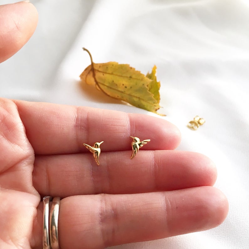 Hummingbird Earrings, Tiny Hummingbird Studs, 925 Sterling Silver, Dainty Hummingbird Jewelry, Bird Lover Gift, Birthday Gift, Gift For Her
