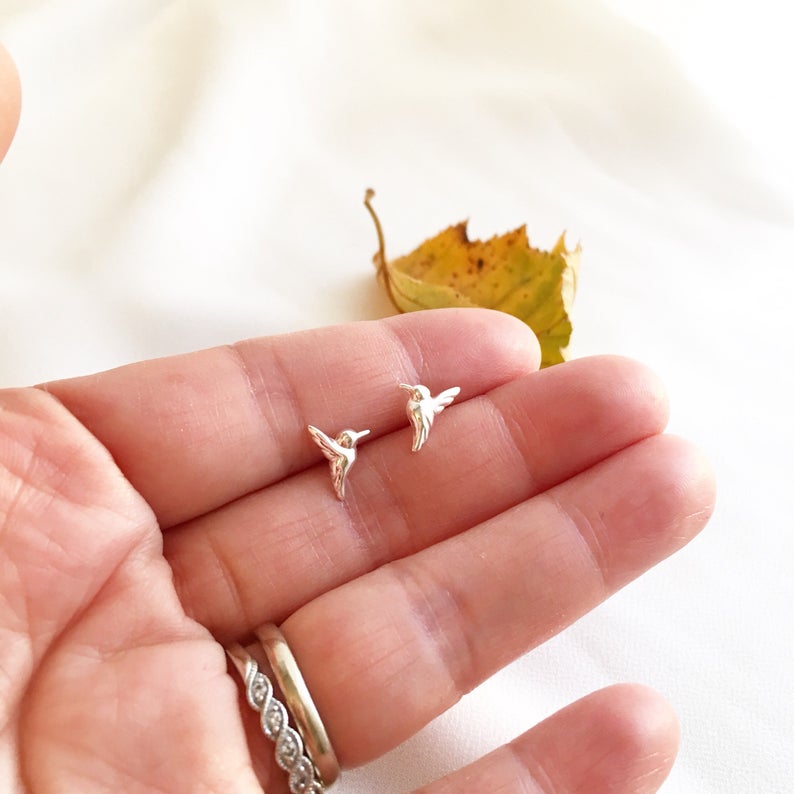 Hummingbird Earrings, Tiny Hummingbird Studs, 925 Sterling Silver, Dainty Hummingbird Jewelry, Bird Lover Gift, Birthday Gift, Gift For Her