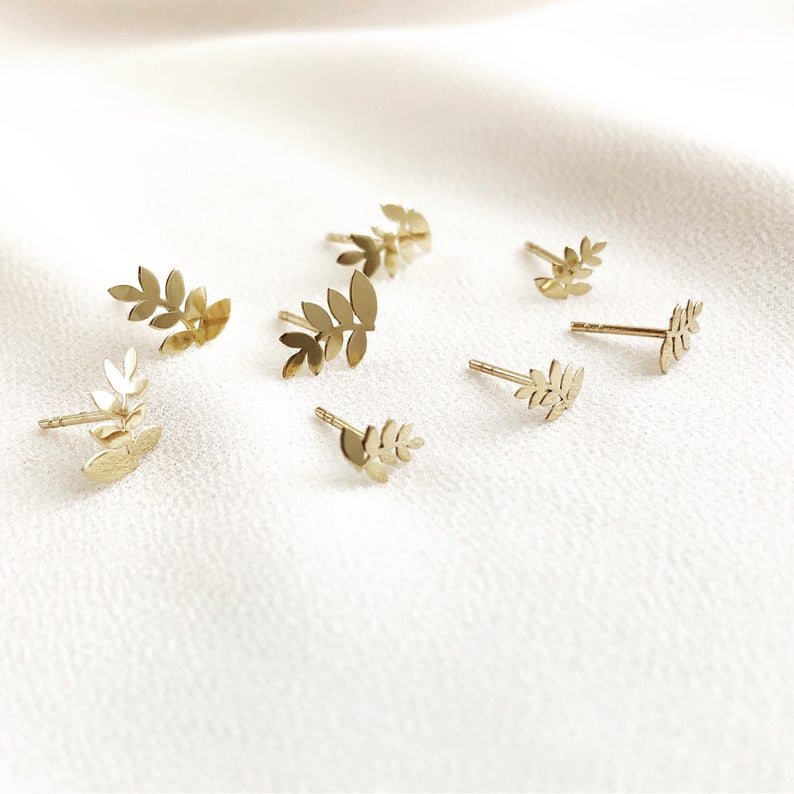 Leaf Earrings, Golden Leaf Stud Earrings, 14K Solid Gold Leaf Single Stud Or A Pair, Gold Leaf studs, Leaves Stud Earrings, Mothers Gift, Delicate Jewelry, Mothers Gift, Coco Wagner Jewelry, Gift For Her, Gift Ideas, Birthday Gift, Anniversary Gift, Christmas Gift Ideas, Minimalist Jewelry, Everyday Jewelry,