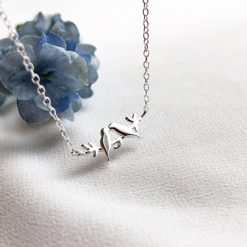 Love Birds Necklace, gift for her, Love Birds jewelry, bird necklace, everyday jewelry, holiday gifts, birthday gift, valentines gift, anniversary gift, daily jewelry, dainty jewelry