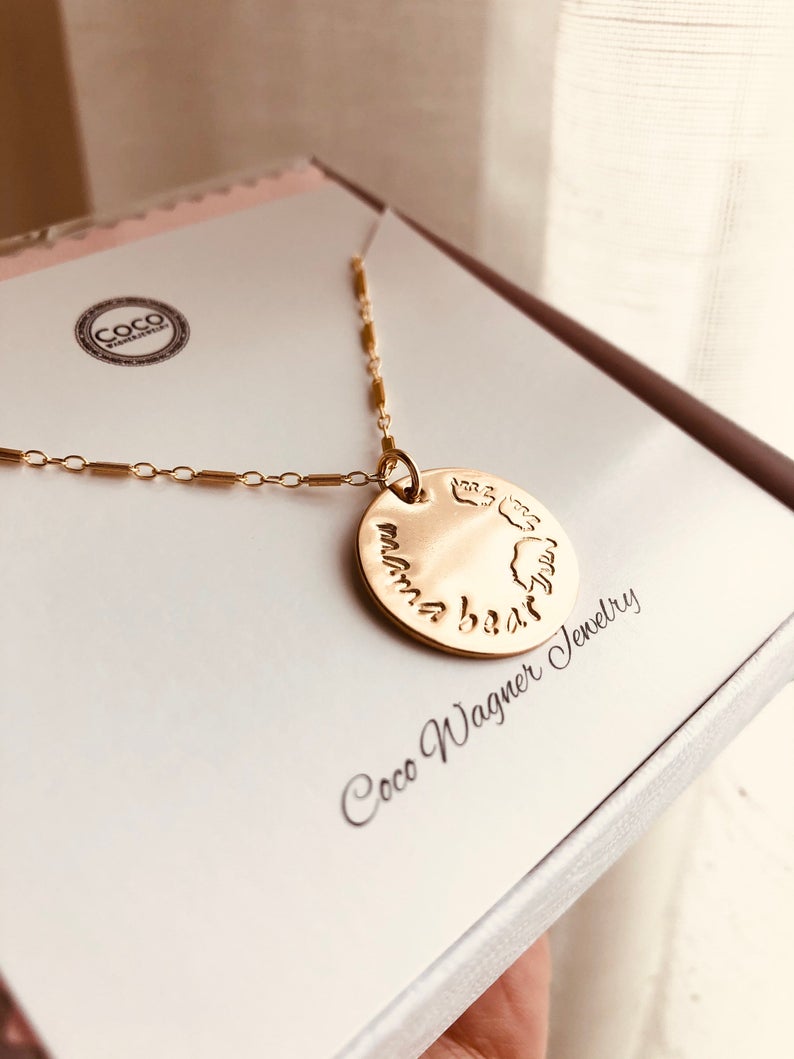 Mother's Day Gift, Mama Bear Disc Necklace, 3/4" Disc Necklace, Mama Bear Necklace With Cubs, Mama Baby Necklace , Gift For Her