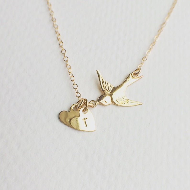 Bird Initial Necklace, Mama Bird Necklace, Bird jewelry, Initial Necklace, Mama Bird Necklace, Monogram and Name, Simple and Dainty, personalized jewelry, dainty jewelry, custom jewelry, Christmas gifts, thanksgiving present, holidays, birthday present