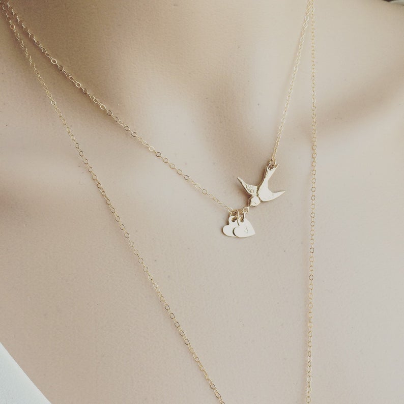 Bird Initial Necklace, Mama Bird Necklace, Monogram and Name, Simple and Dainty, Bird jewelry, Initial Necklace, Mama Bird Necklace, Monogram and Name, Simple and Dainty, personalized jewelry, dainty jewelry, custom jewelry, Christmas gifts, thanksgiving present, holidays, birthday present