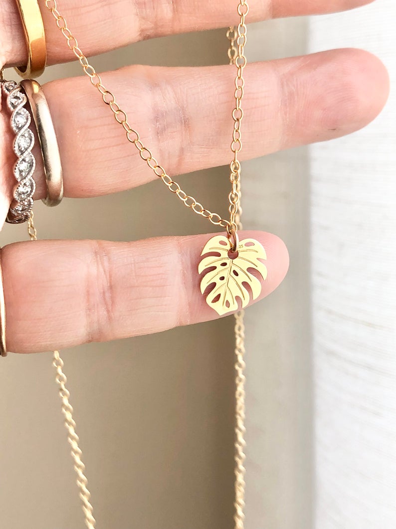 Monstera Leaf Necklace, Leaf Necklace, Tropical Plant Necklace, Inspirational Jewelry, Beach Jewelry, Friendship Jewelry, Gift For Her Price:
