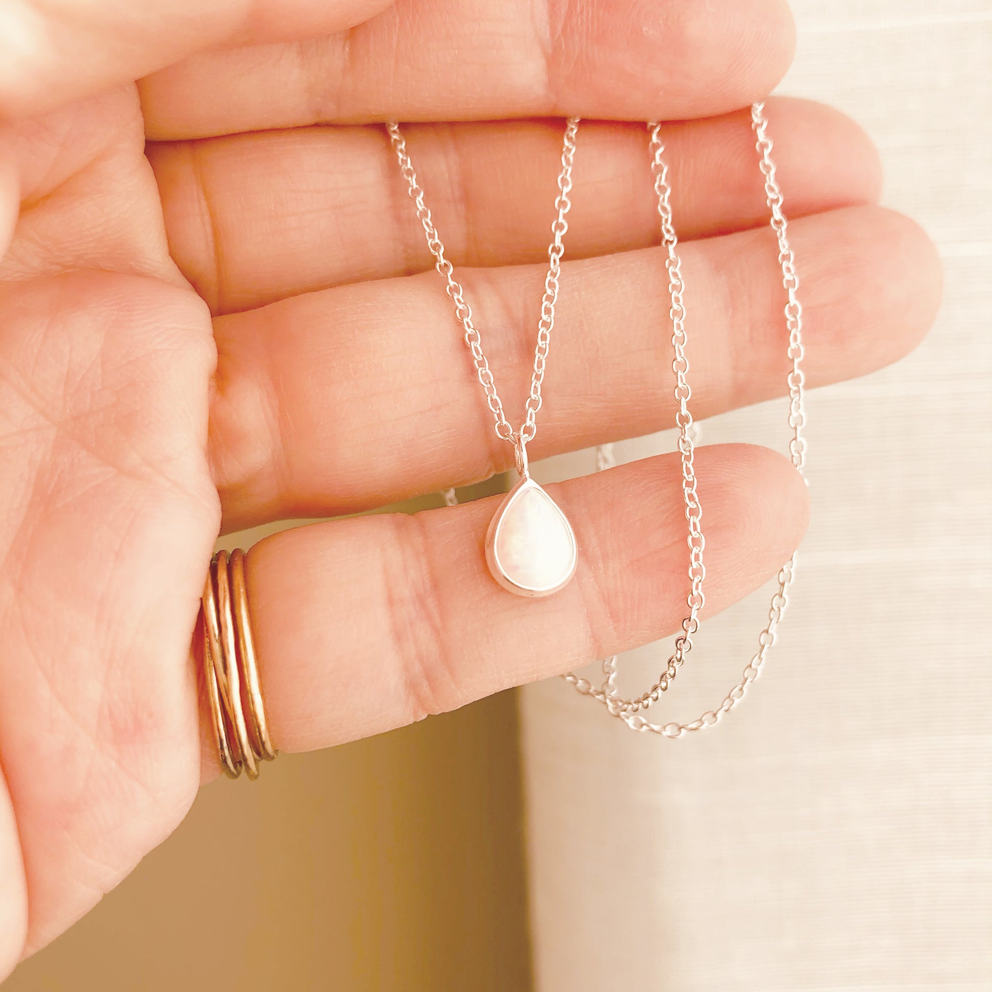 Teardrop Opal Necklace, White Opal Necklace, October Birthstone, Mini Opal Drop Necklace, Birthday Gift, Opal Jewelry, Mother’s Day Gifts