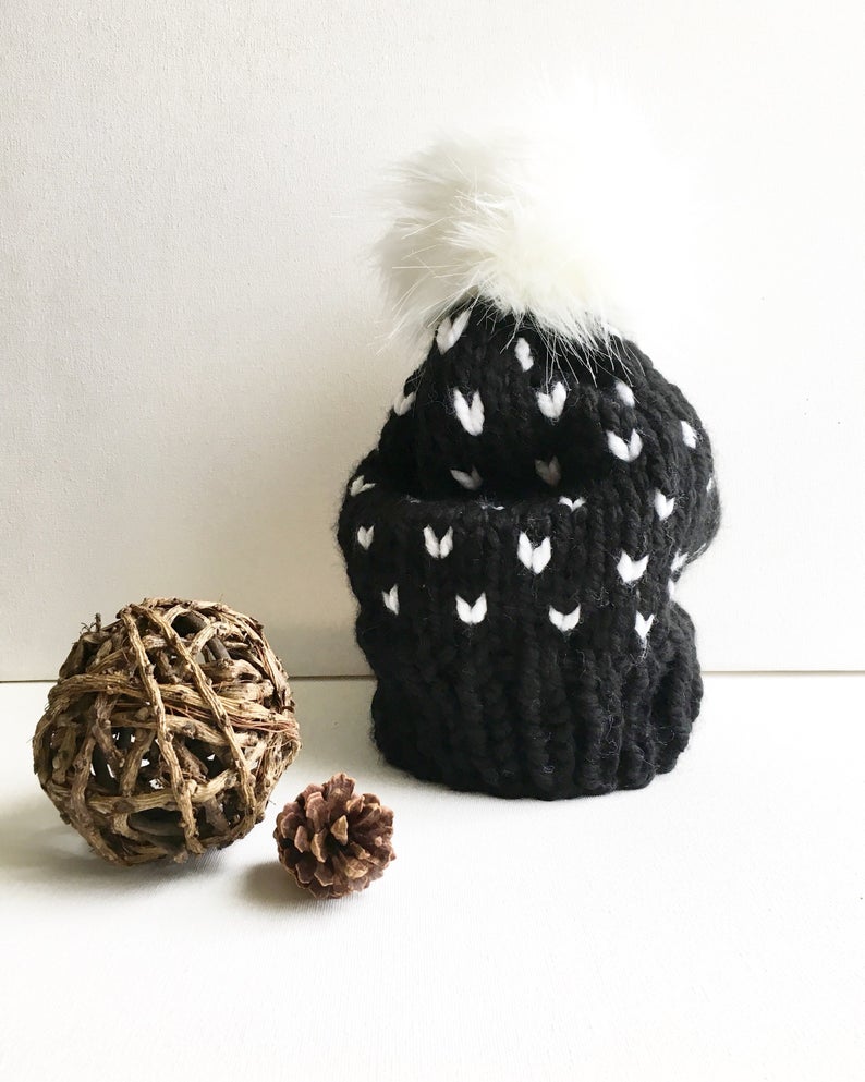 Valentines Gift, Valentines Gift ideas, Hearts Pom Pom Hat