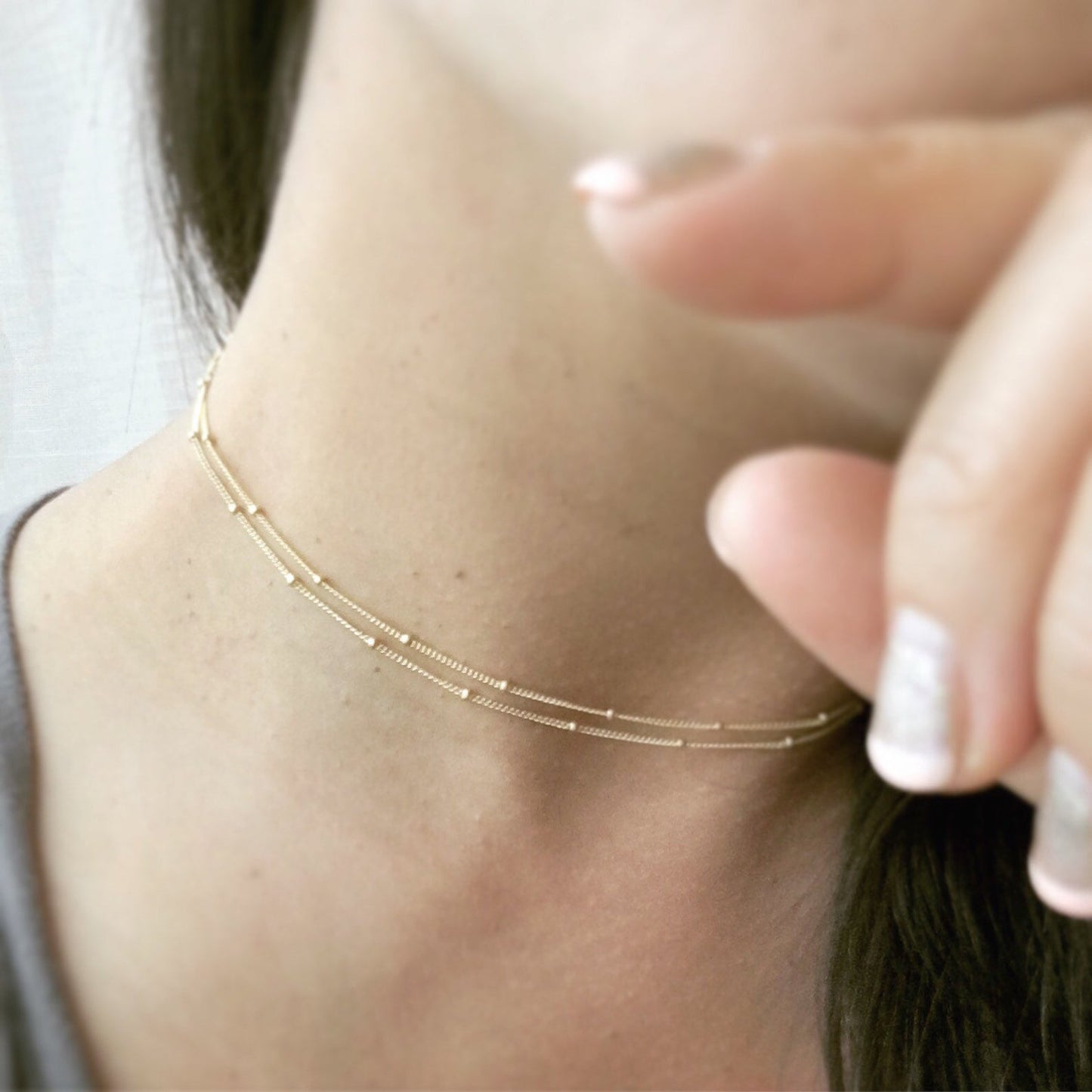 Layered Satellite Choker, Multi Strand Necklace, Double Layer Necklace, Double Chain Choker, Two-Strand Necklace, Double Strands Necklace, simple and dainty jewelry, Mothers Day Gift, Christmas present, thanksgiving gifts, birthday gift ideas, everyday jewelry, layers jewelry, holidays gift, gift ideas, gift for her