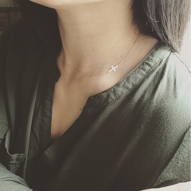 Cross Necklace, Sideways Cross Necklace, Everyday Cross Necklace, Cross Choker Necklace, Graduation Gifts, Teachers Gift Ideas, Gift For Her, Mothers Day Gift Best Friends Gifts, Friendship Jewelry, Mothers Gift, Wife Gift Ideas, Grandmothers Gifts