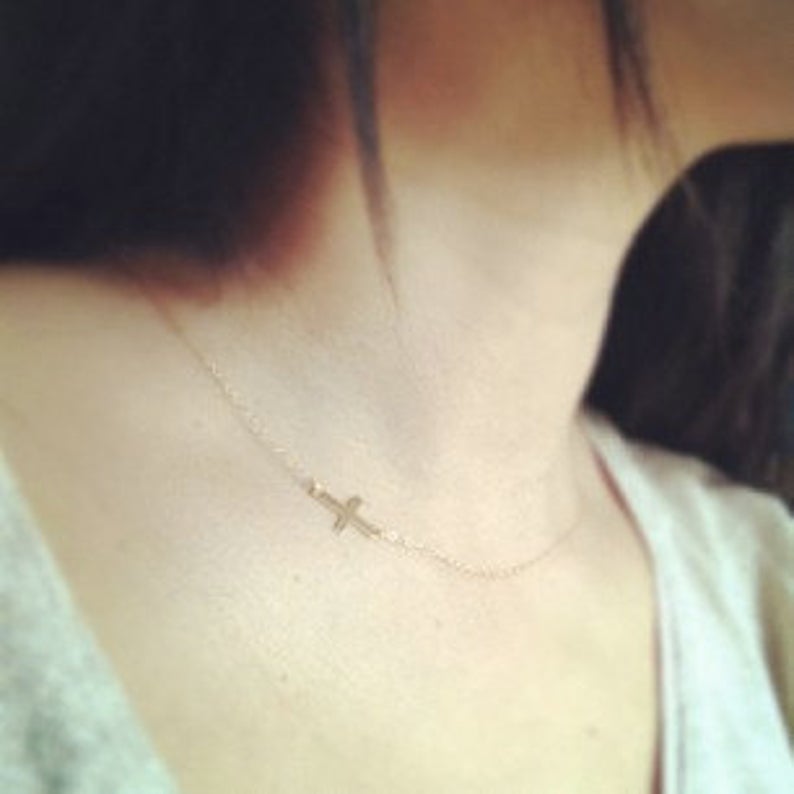 Cross Necklace, Sideways Cross Necklace, Everyday Cross Necklace, Cross Choker Necklace, Graduation Gifts, Teachers Gift Ideas, Gift For Her, Mothers Day Gift Best Friends Gifts, Friendship Jewelry, Mothers Gift, Wife Gift Ideas, Grandmothers Gifts