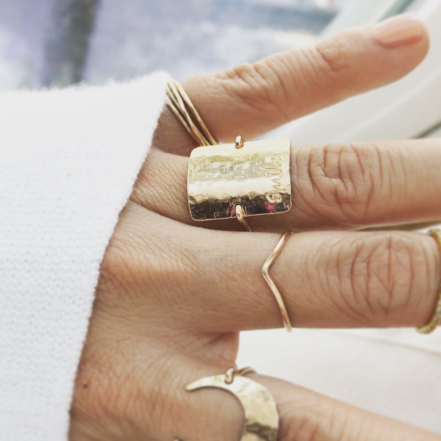 Square Ring, Personalized Square Ring, Textured Square Ring, Handmade Ring, Hand Stamped Jewelry, Statement Ring, Inspirational, Quote Ring, Office Outfit, Delicate Jewelry, Mothers Gift, Coco Wagner Jewelry, Gift For Her, Gift Ideas, Birthday Gift, Mothers Gift, Christmas Gift Ideas, Mothers Day Gift Minimalist Jewelry, Everyday Jewelry, Simple and Dainty