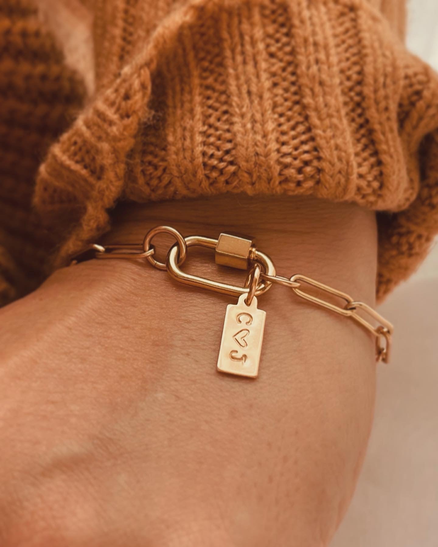 Gold Paper Clip Engraved Bracelet for Women | 3 Tags