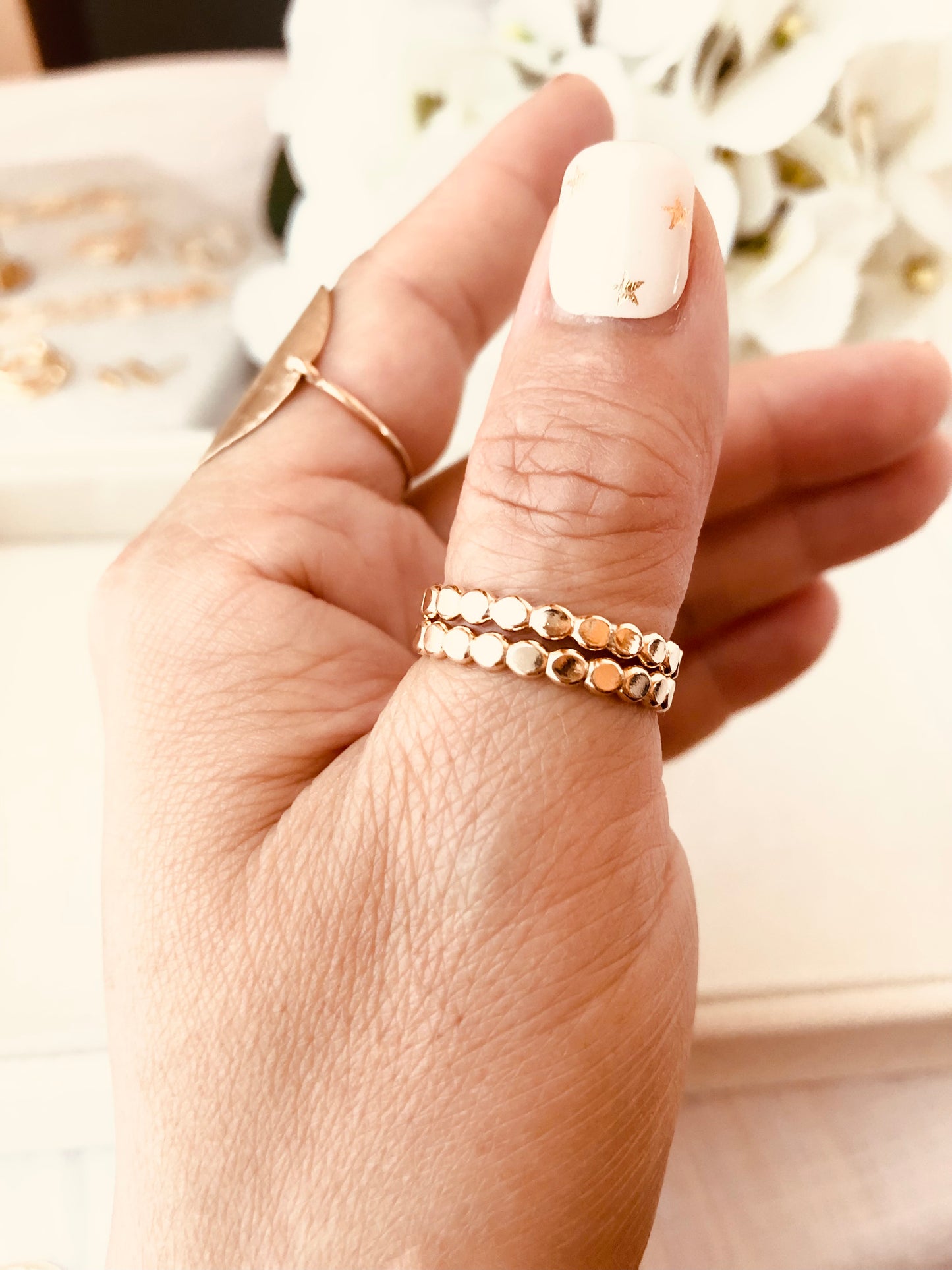 Gold Hammered Beaded Ring, Gold Dot Stacking Ring, Gold Dot Ring, Hammered Beaded Band, Dainty Ring, Stacking Ring, Gift For Her, Gift Ideas, Office Outfit, Delicate Jewelry, Mothers Gift, Coco Wagner Jewelry, Gift For Her, Gift Ideas, Birthday Gift, Mothers Gift, Christmas Gift Ideas, Mothers Day Gift Minimalist Jewelry, Everyday Jewelry, Simple and Dainty
