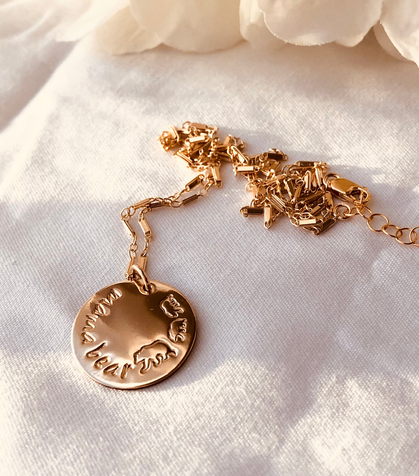 Mama Bear Disc Necklace, 3/4" Disc Necklace, Mama Bear Necklace With Cubs, Gift For Her, Mother's Gift, Monogram and Name Necklace