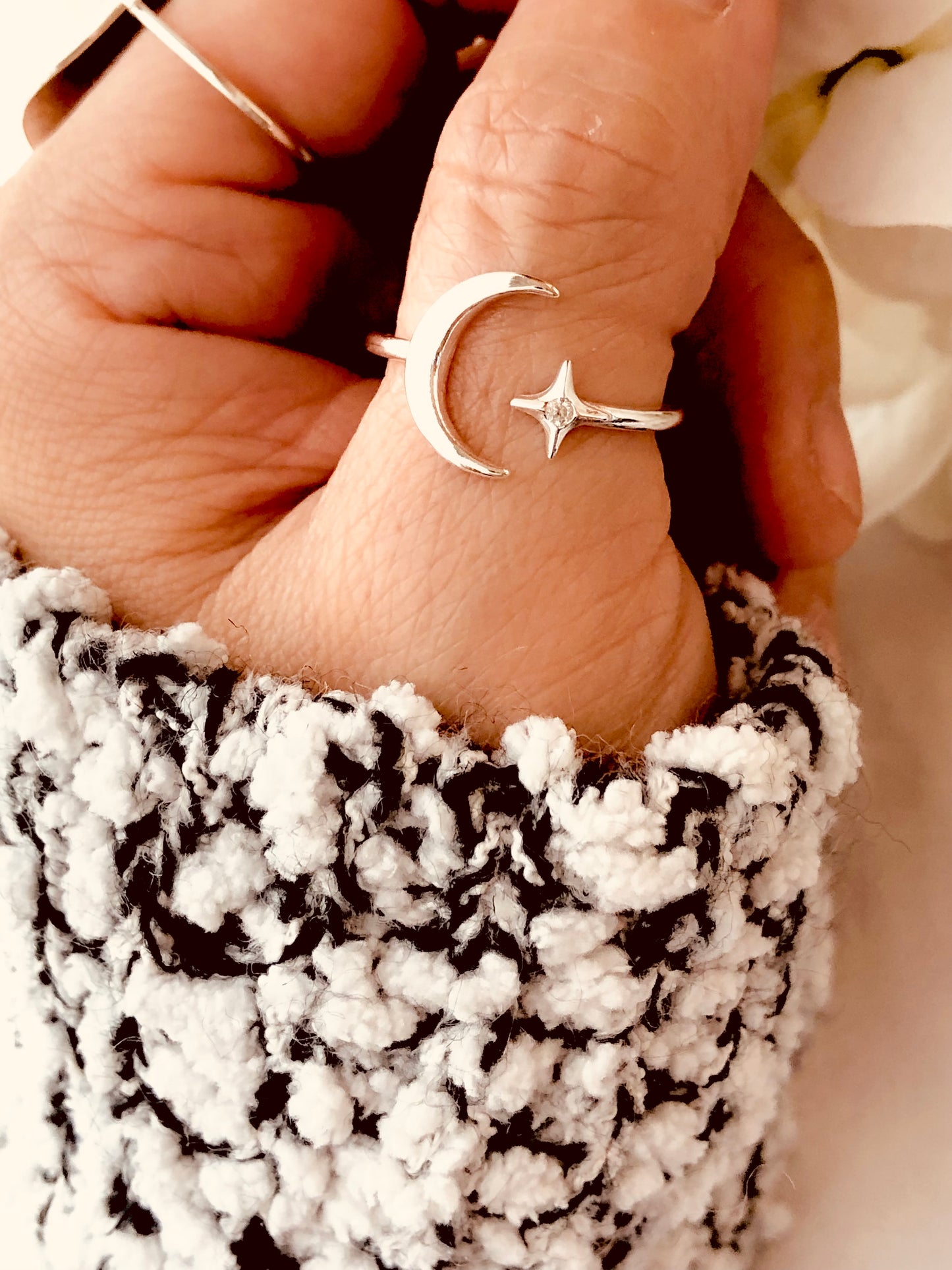 Moon And Star Ring, Celestial Ring, Moon and North Star, Sterling Silver Ring, Crescent Moon Ring, Holiday Gift, Adjustable Moon Ring, Gift For Her, Moon and Star, silver ring, Birthday Gift for Her, thanksgiving gifts, Christmas present, Valentines gift, mothers gift