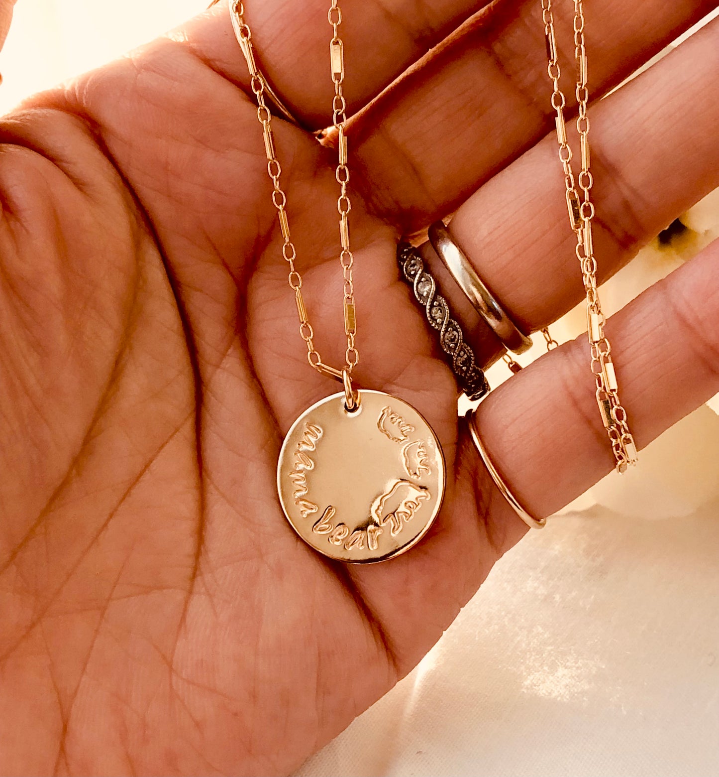 Mama Bear Disc Necklace, 3/4" Disc Necklace, Mama Bear Necklace With Cubs, Gift For Her, Mother's Gift, Monogram and Name Necklace, Birthday Gifts