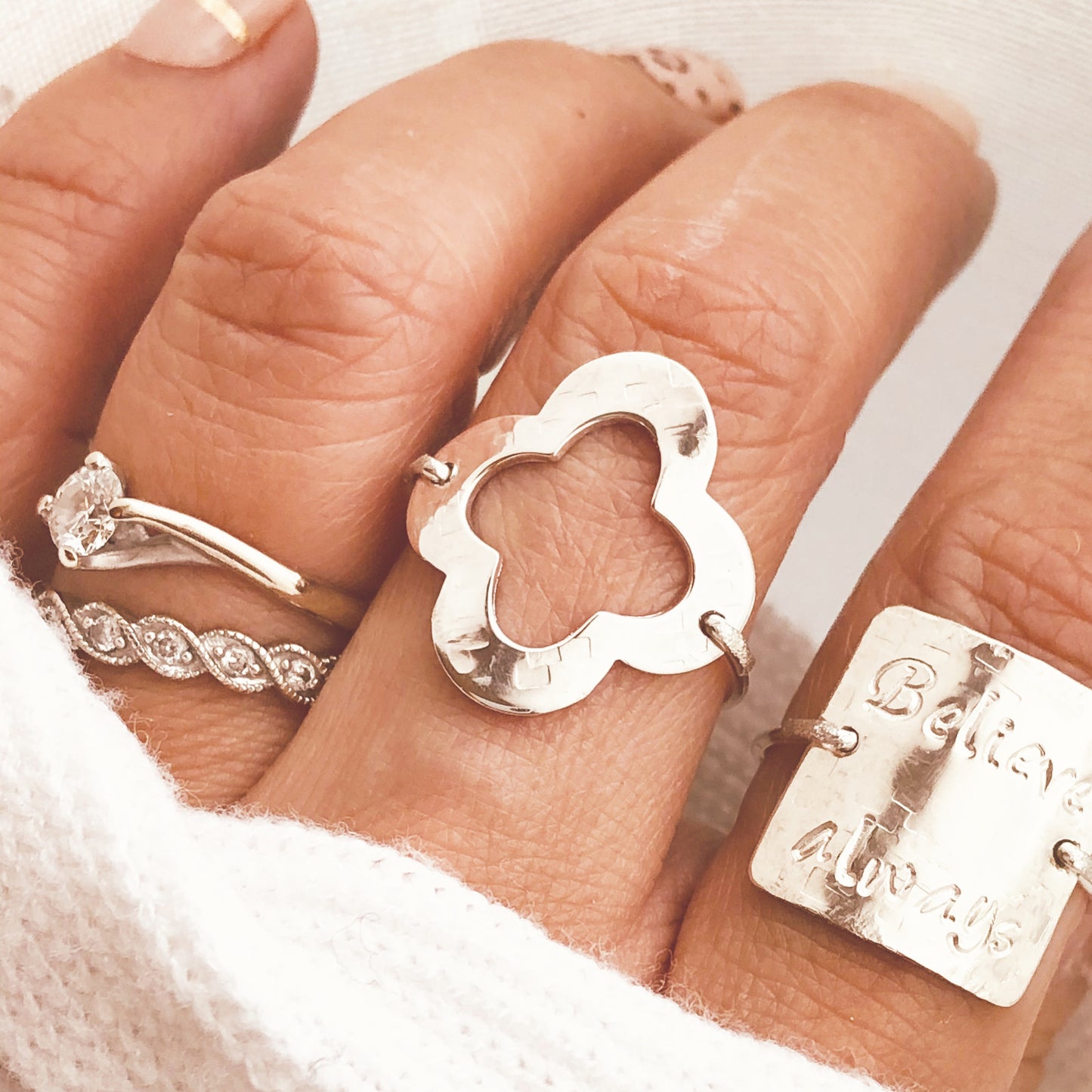 Gold Rings, Silver Rings, clover ring.