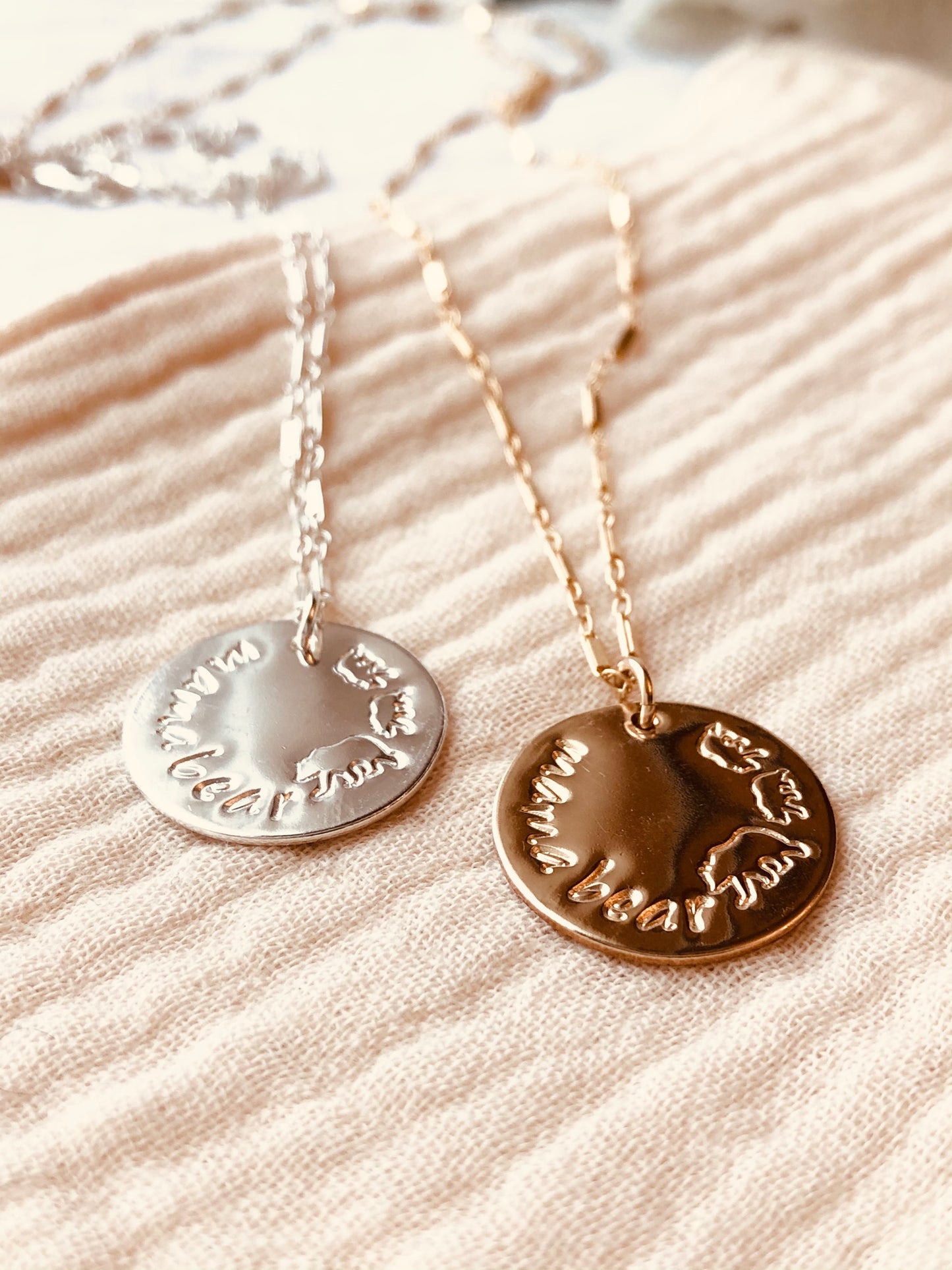 Mama Bear Disc Necklace, 3/4" Disc Necklace, Mama Bear Necklace With Cubs, Gift For Her, Mother's Gift, Monogram and Name Necklace